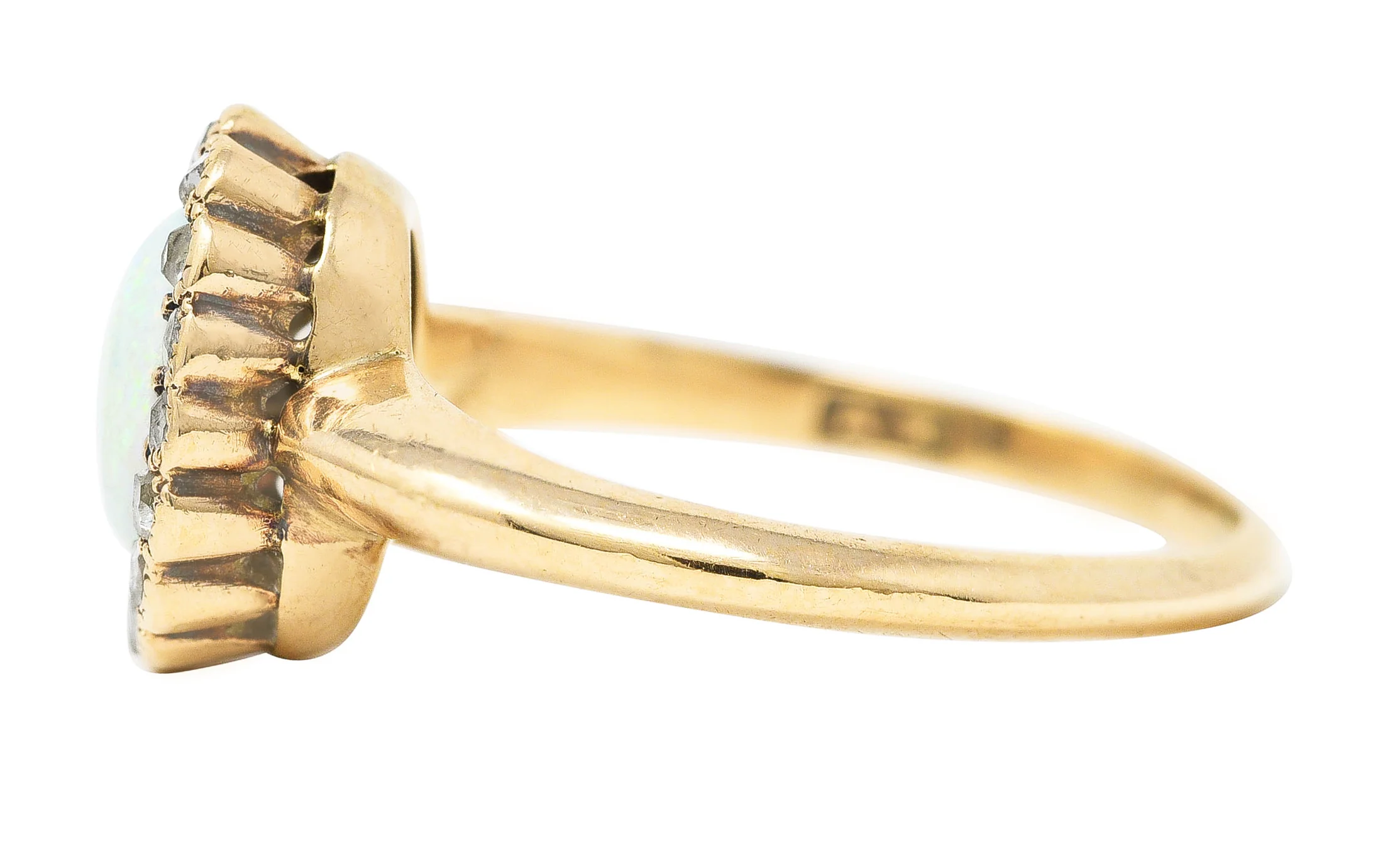 Allsopp-Steller Victorian Opal Diamond 14 Karat Yellow Gold Antique Halo Ring - Image 5