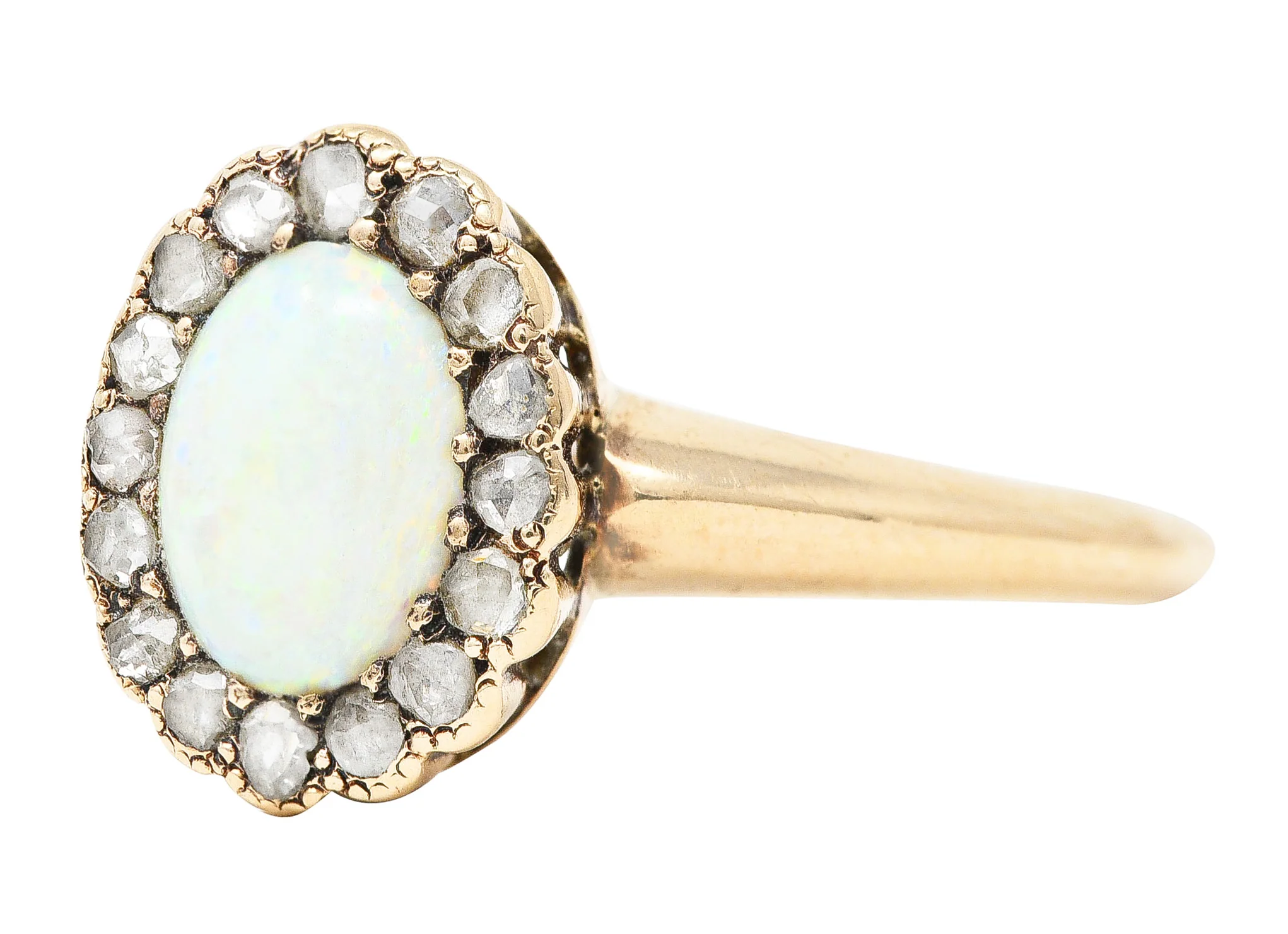 Allsopp-Steller Victorian Opal Diamond 14 Karat Yellow Gold Antique Halo Ring - Image 6