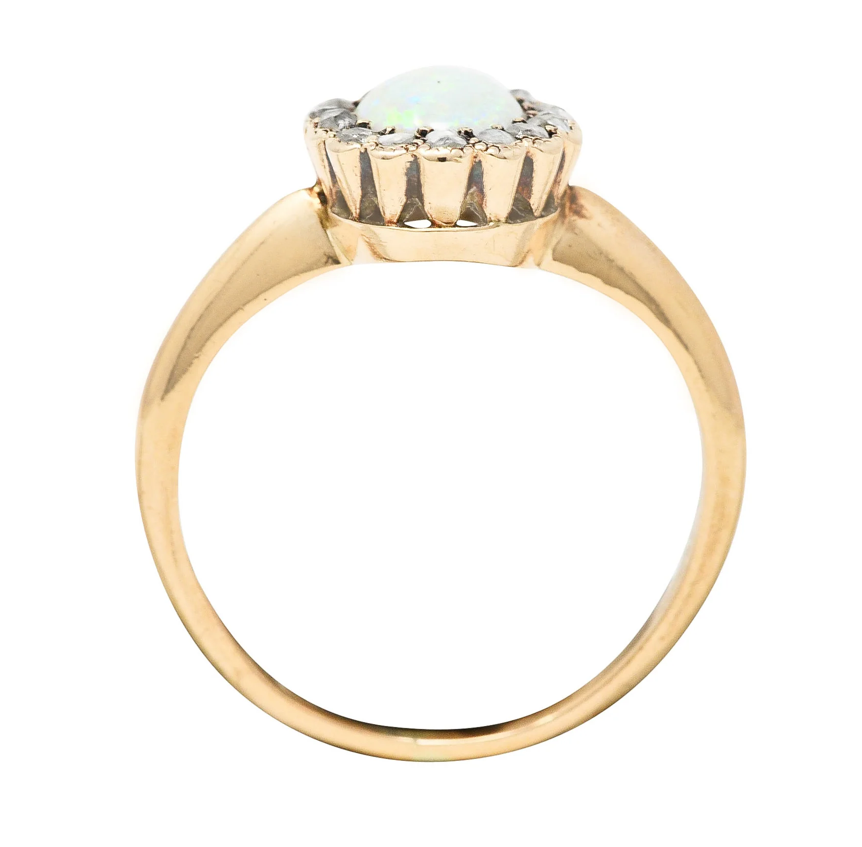 Allsopp-Steller Victorian Opal Diamond 14 Karat Yellow Gold Antique Halo Ring - Image 8