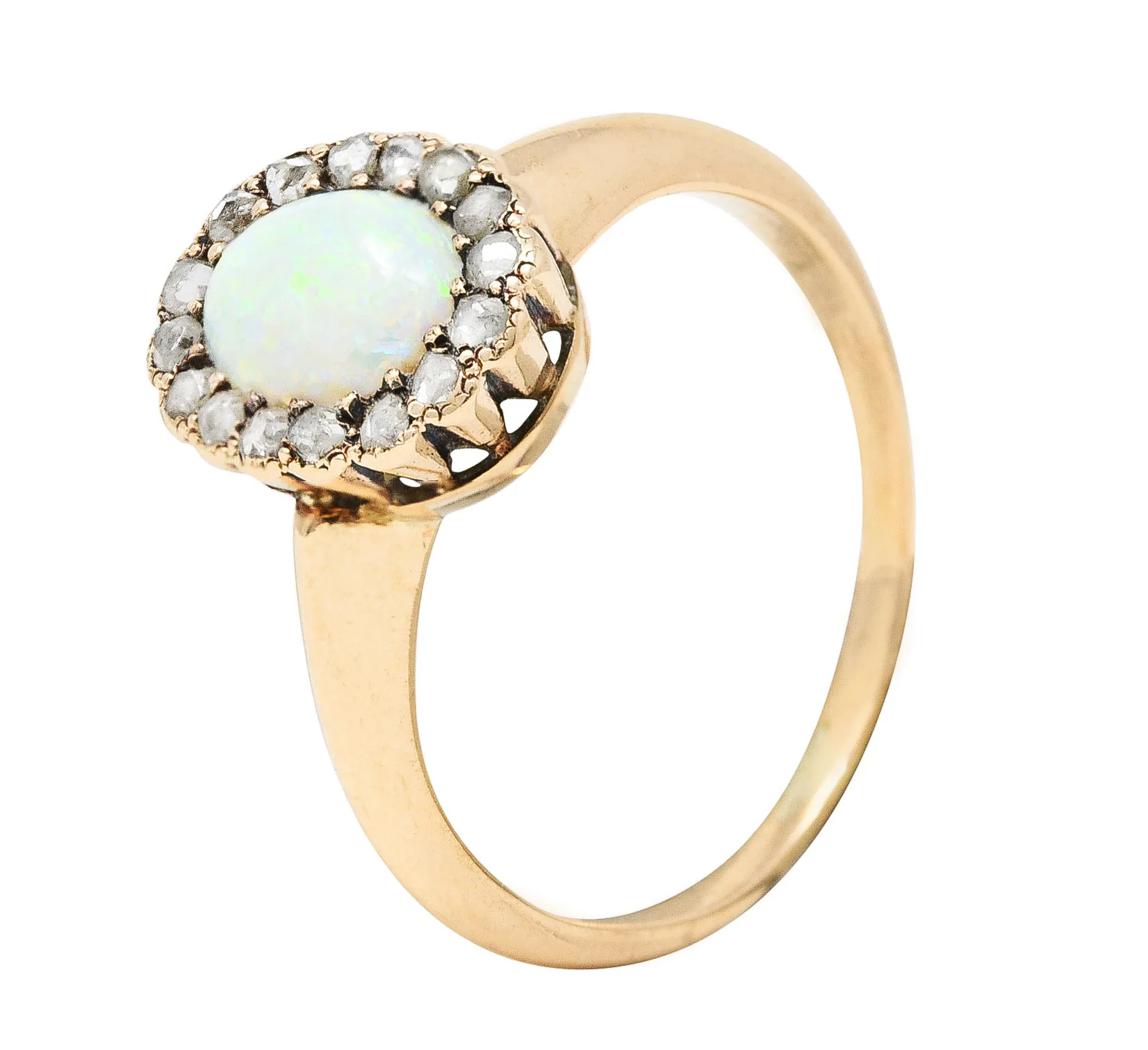 Allsopp-Steller Victorian Opal Diamond 14 Karat Yellow Gold Antique Halo Ring - Image 9