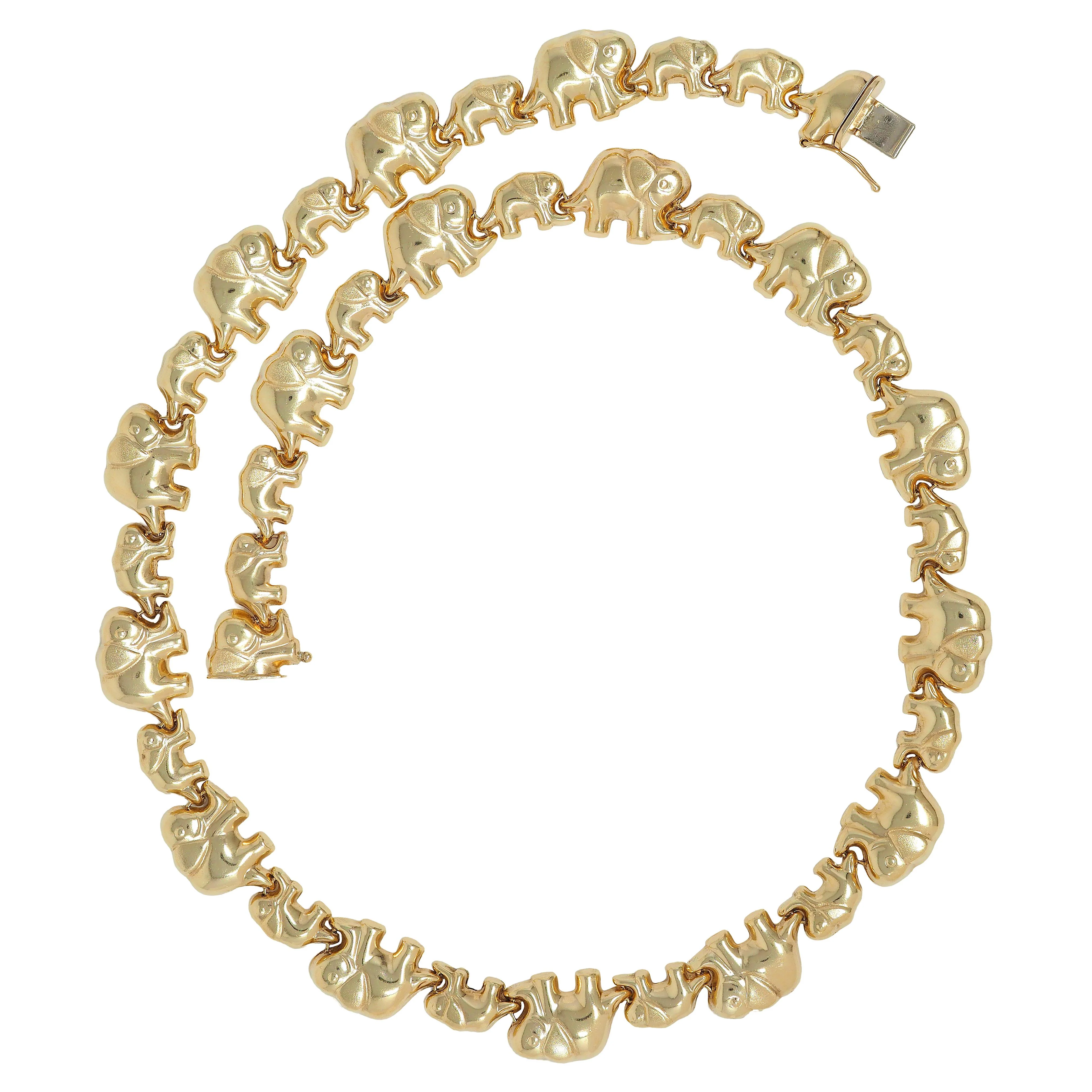 14 Karat Yellow Gold Mother & Baby Elephant Link Vintage Animal Necklace - Image 3
