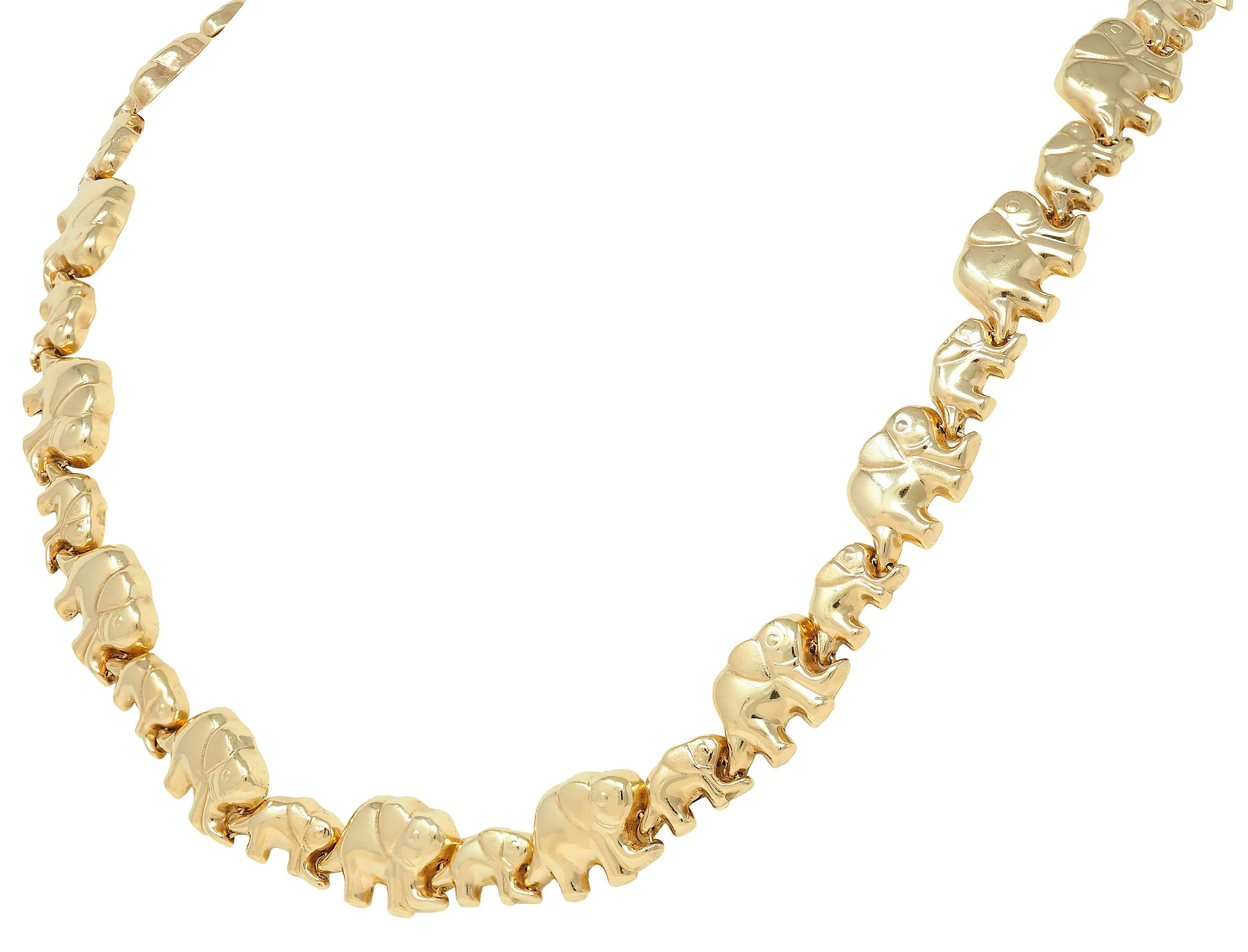 14 Karat Yellow Gold Mother & Baby Elephant Link Vintage Animal Necklace - Image 4