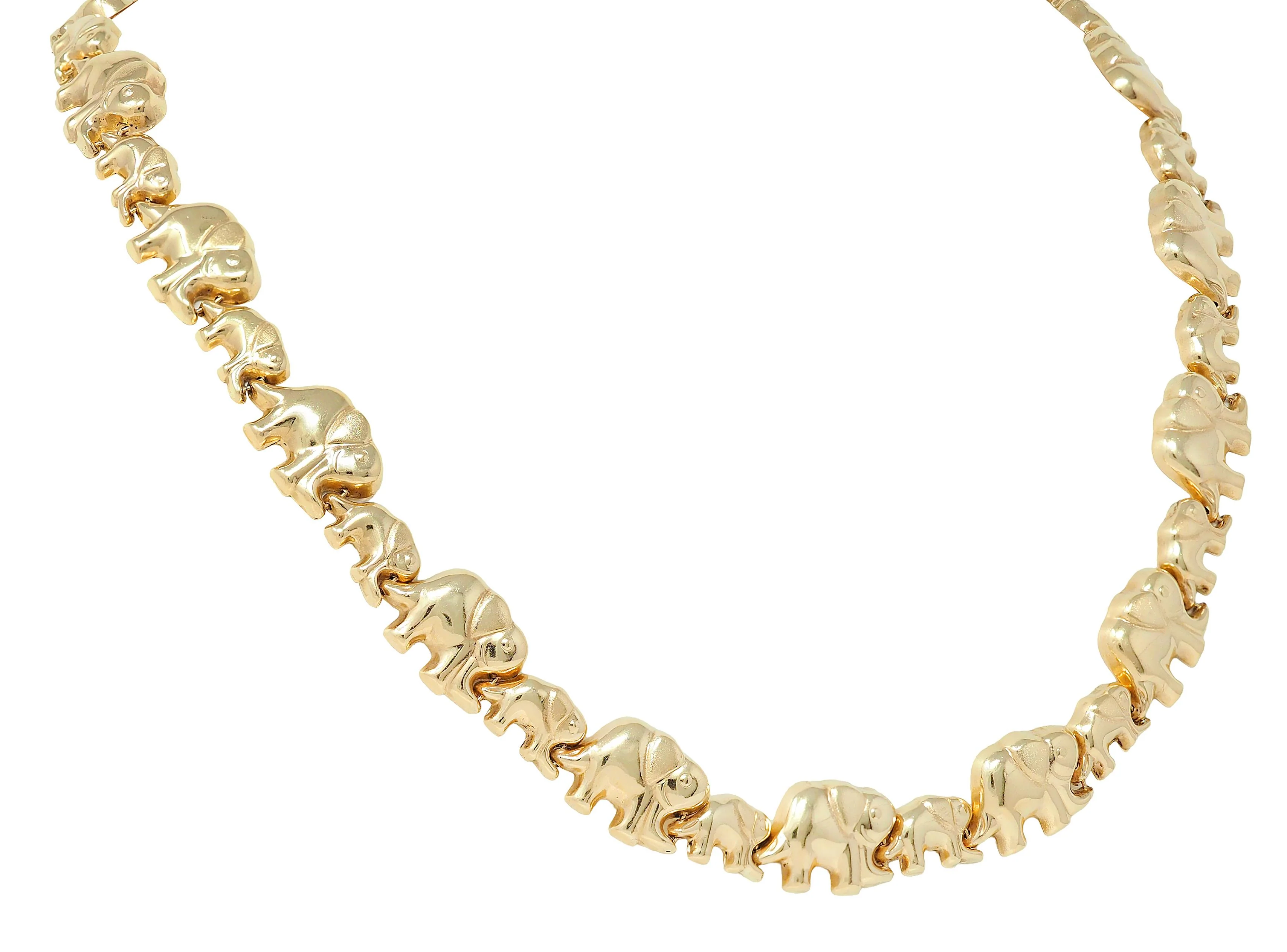 14 Karat Yellow Gold Mother & Baby Elephant Link Vintage Animal Necklace - Image 6