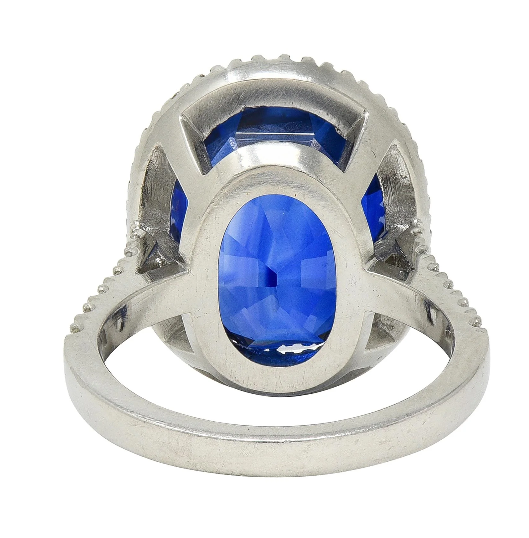 15.69 CTW No Heat Ceylon Blue Sapphire Diamond Platinum Vintage Halo Ring AGL - Image 5