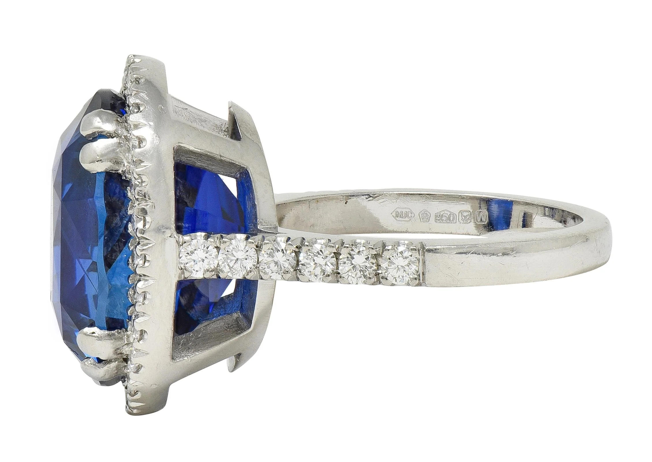 15.69 CTW No Heat Ceylon Blue Sapphire Diamond Platinum Vintage Halo Ring AGL - Image 6