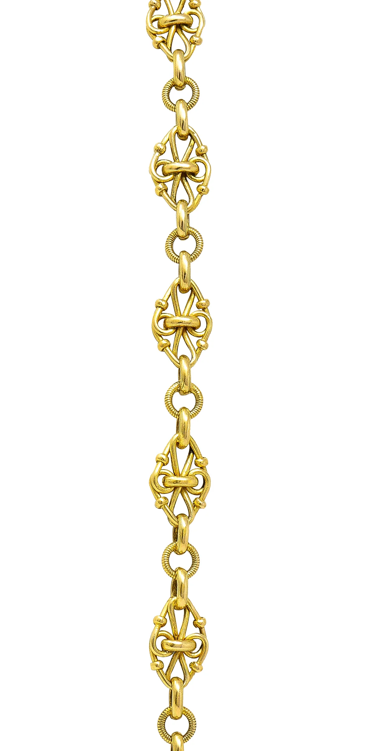 1800's Victorian 18 Karat Yellow Gold 35 1/2 Inch Long Quatrefoil Antique Chain Necklace - Image 6