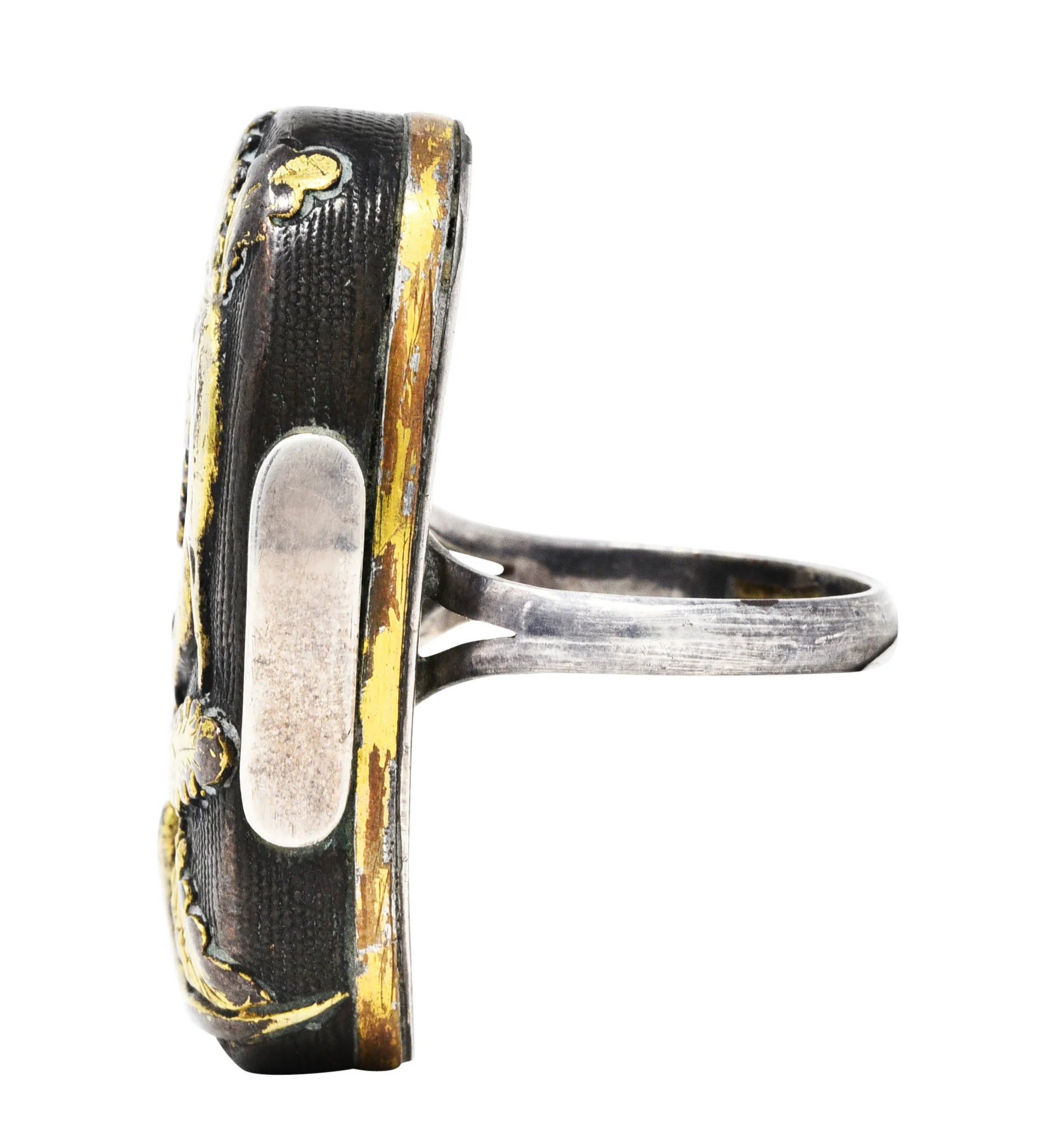 1860's Victorian Shakudo Silver 10 Karat Mixed Metal Ginseng Root Ring - Image 5