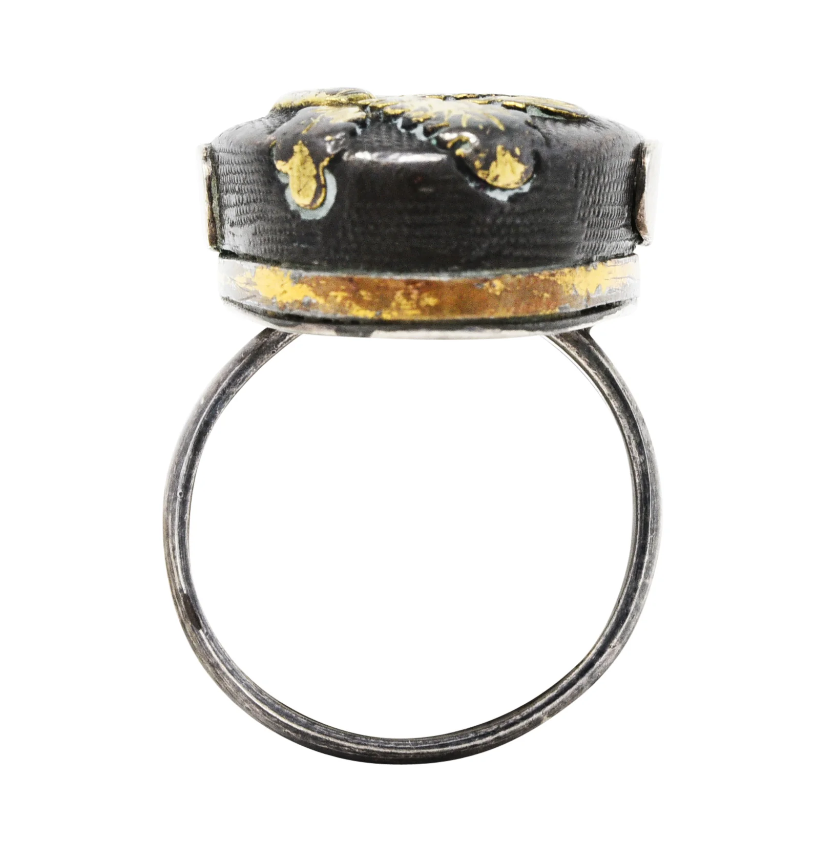 1860's Victorian Shakudo Silver 10 Karat Mixed Metal Ginseng Root Ring - Image 8