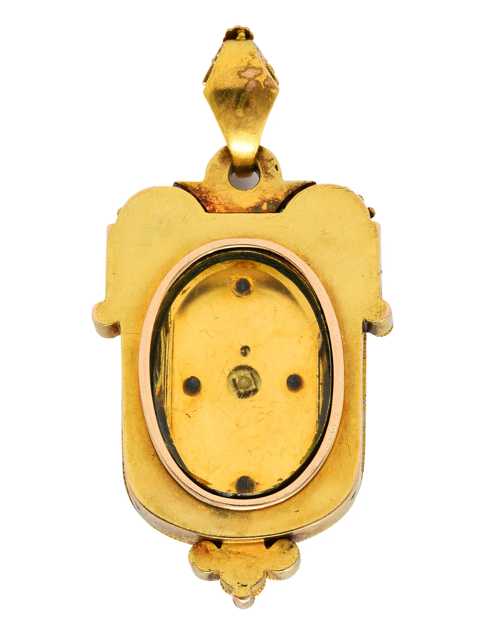1870's Baroque Enamel Diamond 14 Karat Gold Mourning Locket Pendant - Image 3