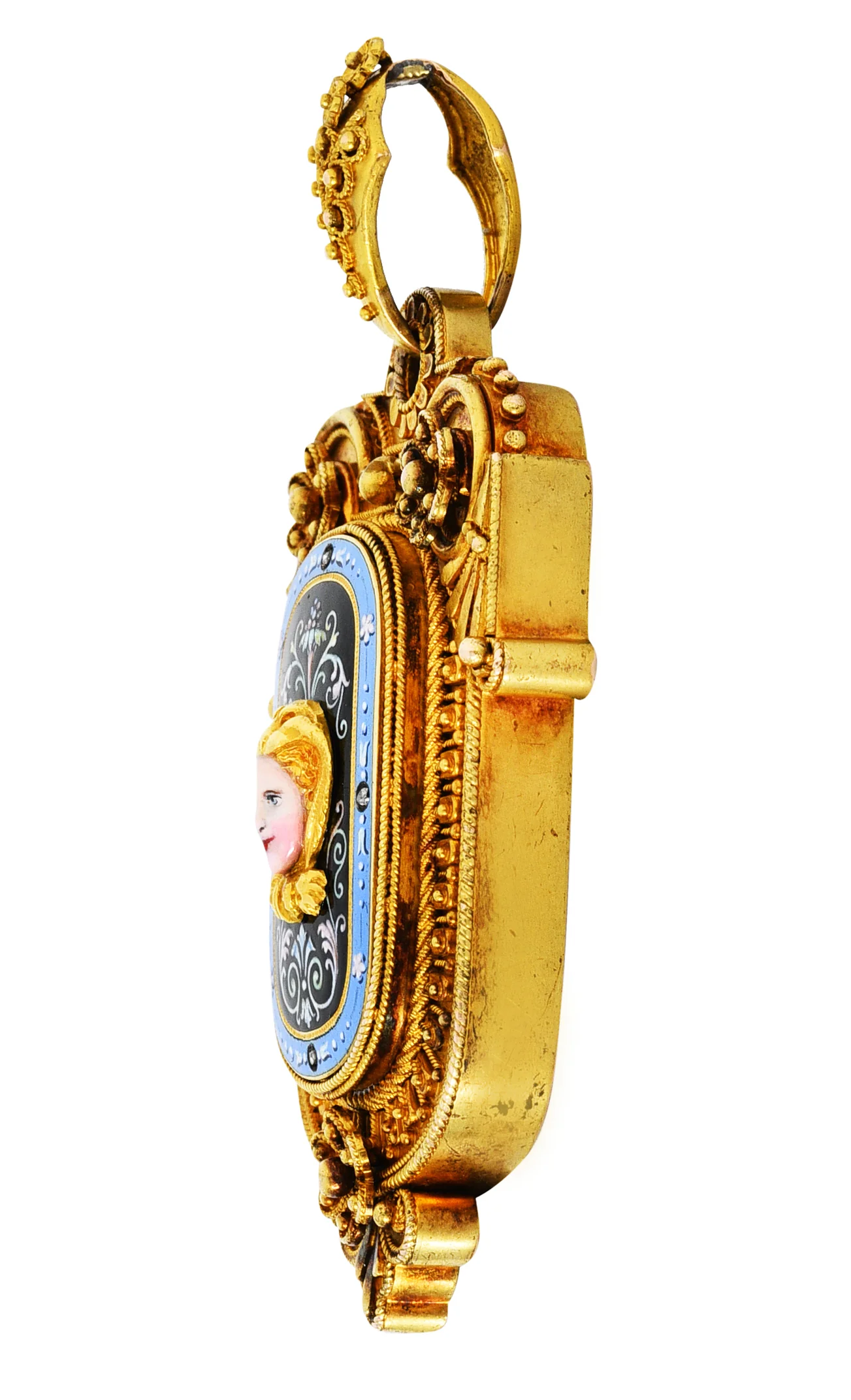 1870's Baroque Enamel Diamond 14 Karat Gold Mourning Locket Pendant - Image 4
