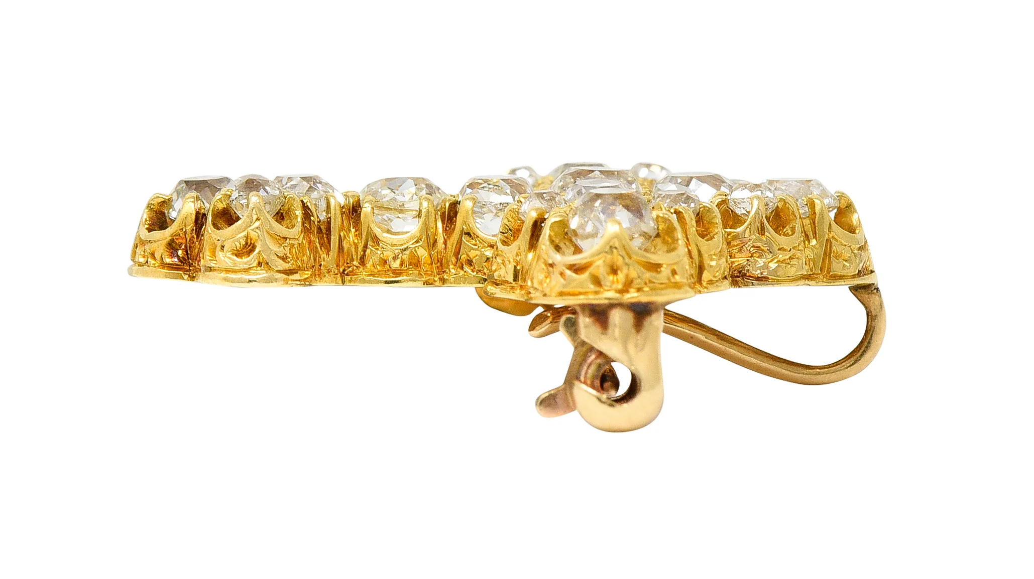 1870's Victorian 2.00 CTW Old Mine Diamond 18 Karat Yellow Gold Cross Pendant Brooch - Image 7