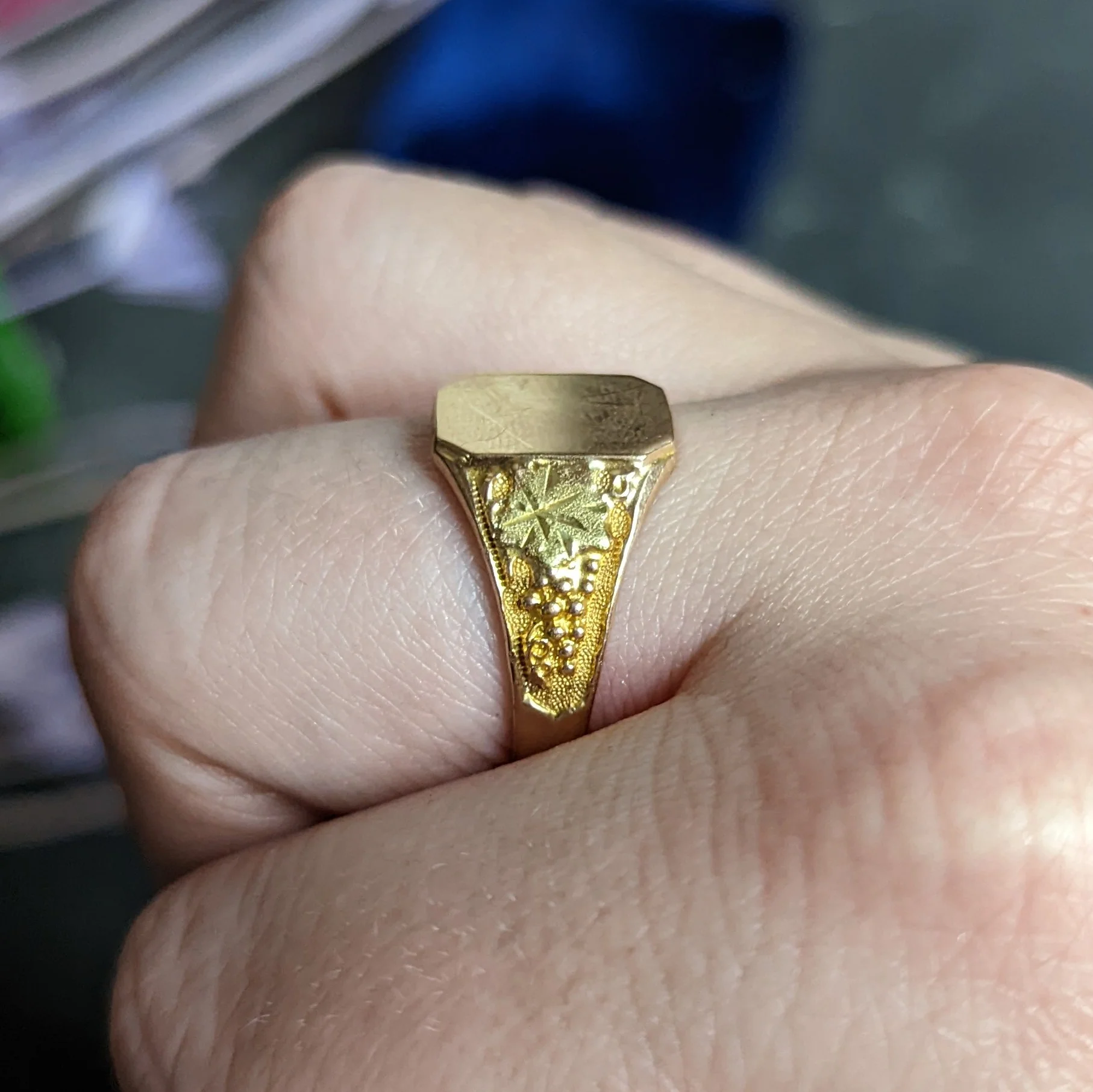 1880's Victorian 10 Karat Two-Tone Gold Grape Vine Unisex Antique Signet Ring - Image 11