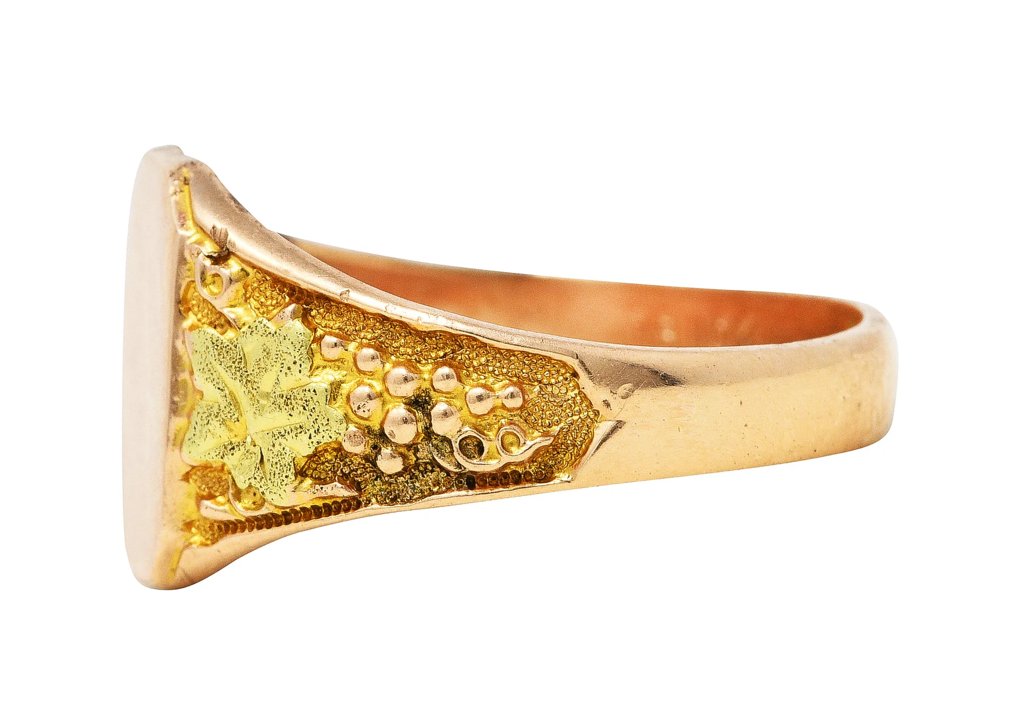 1880's Victorian 10 Karat Two-Tone Gold Grape Vine Unisex Antique Signet Ring - Image 5