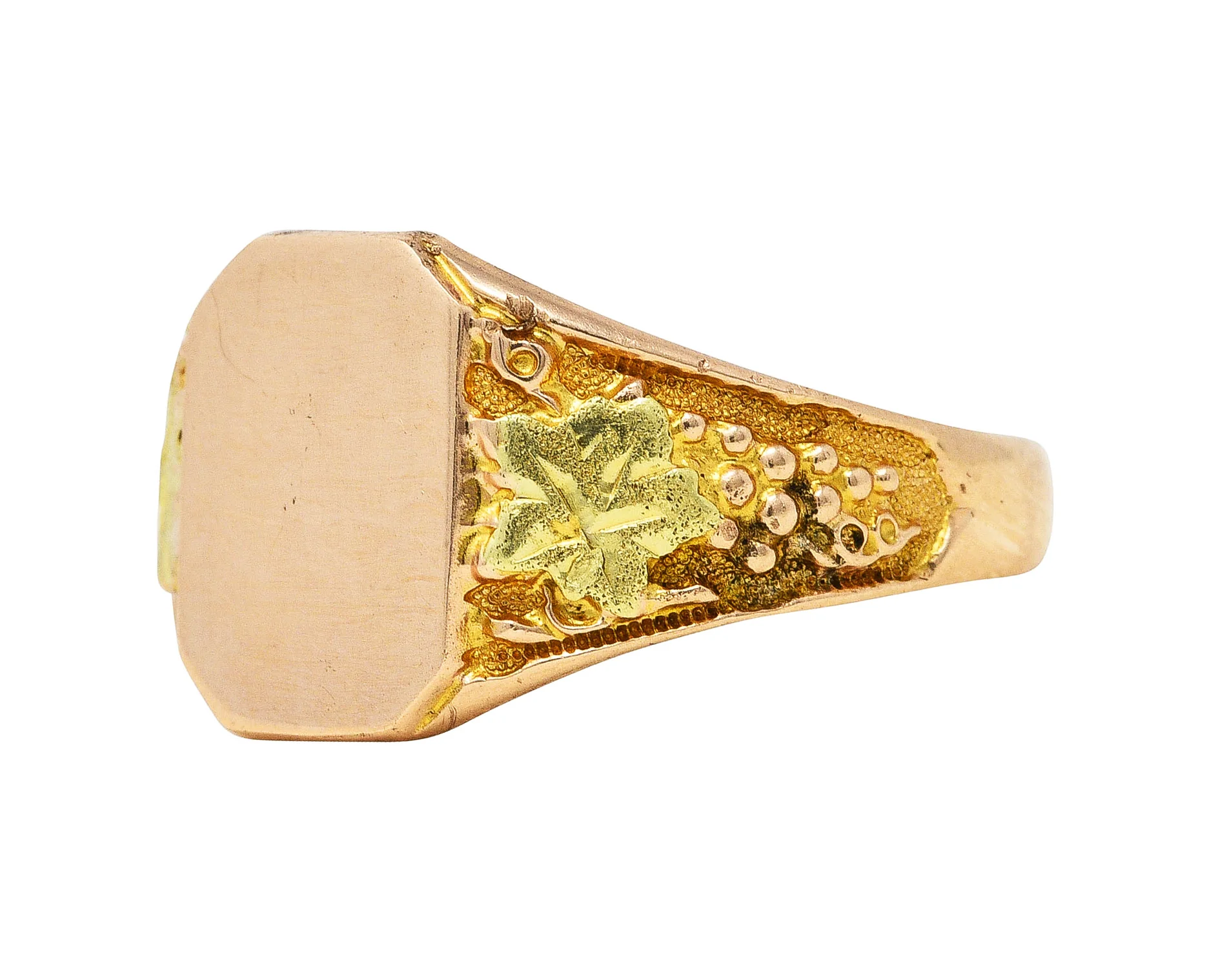 1880's Victorian 10 Karat Two-Tone Gold Grape Vine Unisex Antique Signet Ring - Image 6