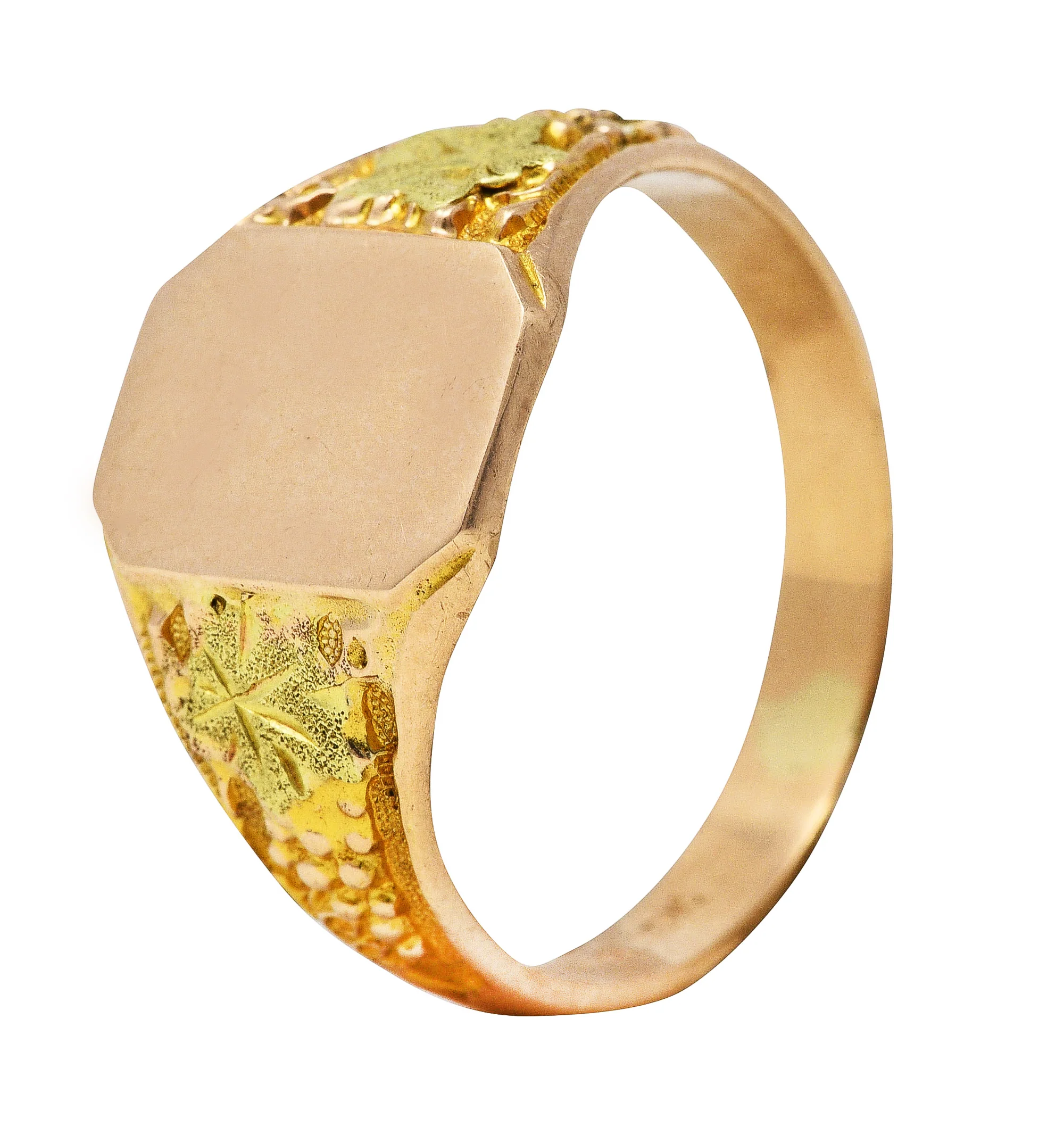 1880's Victorian 10 Karat Two-Tone Gold Grape Vine Unisex Antique Signet Ring - Image 9