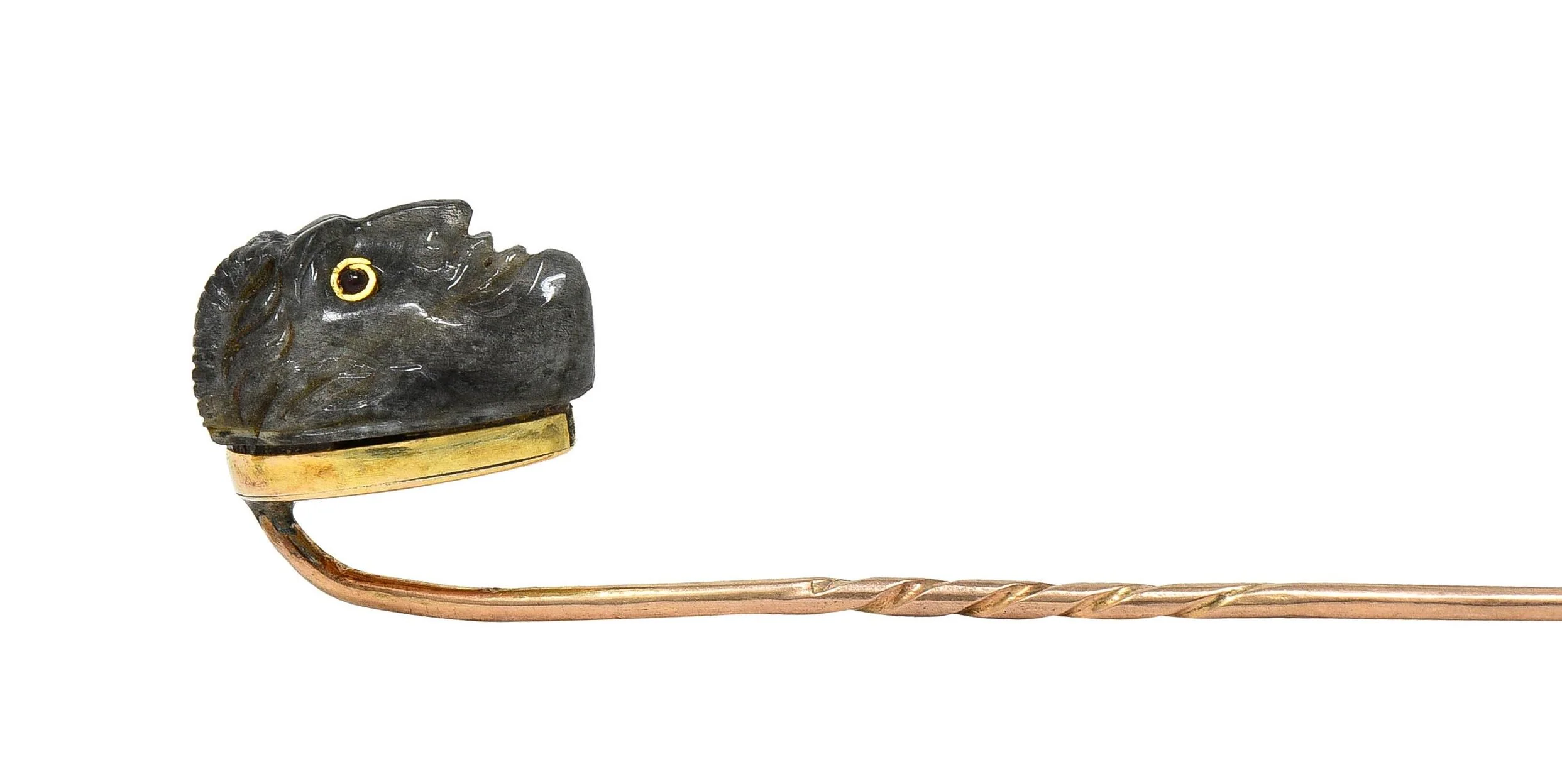 1880's Victorian Labradorite Ruby 14 Karat Yellow Gold Devil Carved Antique Stickpin - Image 10
