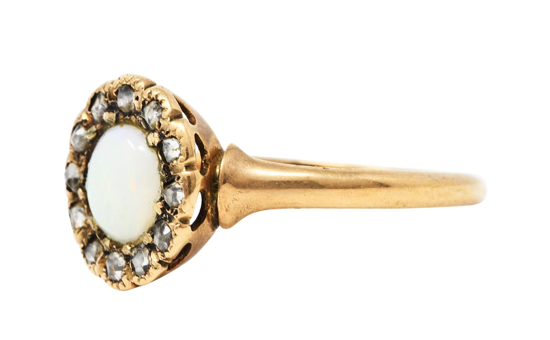1880's Victorian Opal Diamond 14 Karat Rose Gold Cluster Ring - Image 6