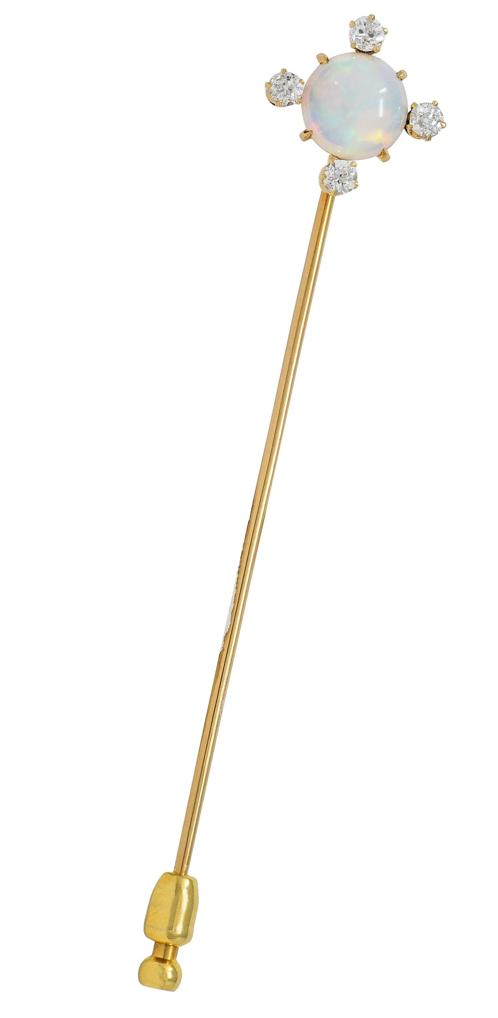 1880's Victorian Opal Diamond 18 Karat Yellow Gold Antique Quatrefoil Stickpin - Image 2