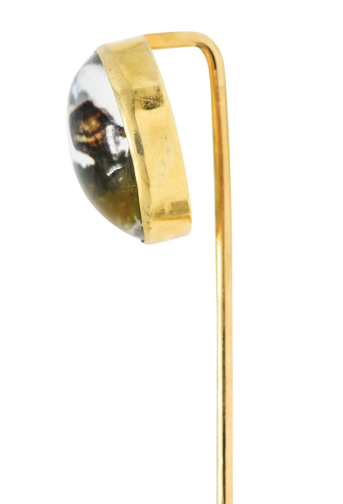 1880's Victorian Reverse Carved Rock Crystal Quartz 14 Karat Gold Pheasant Essex Crystal Stickpin - Image 3