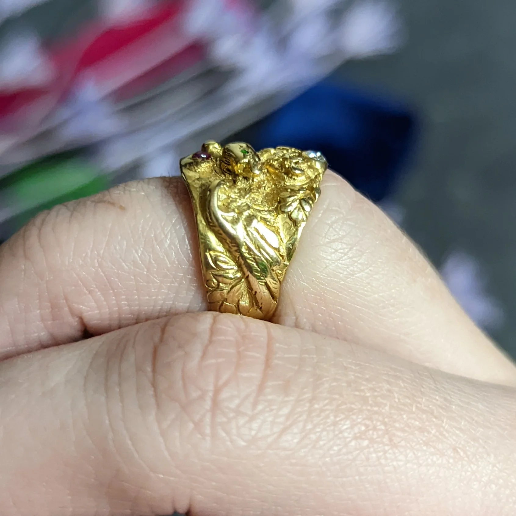 1890 Victorian Diamond Ruby 14 Karat Gold Eagle Ring - Image 10