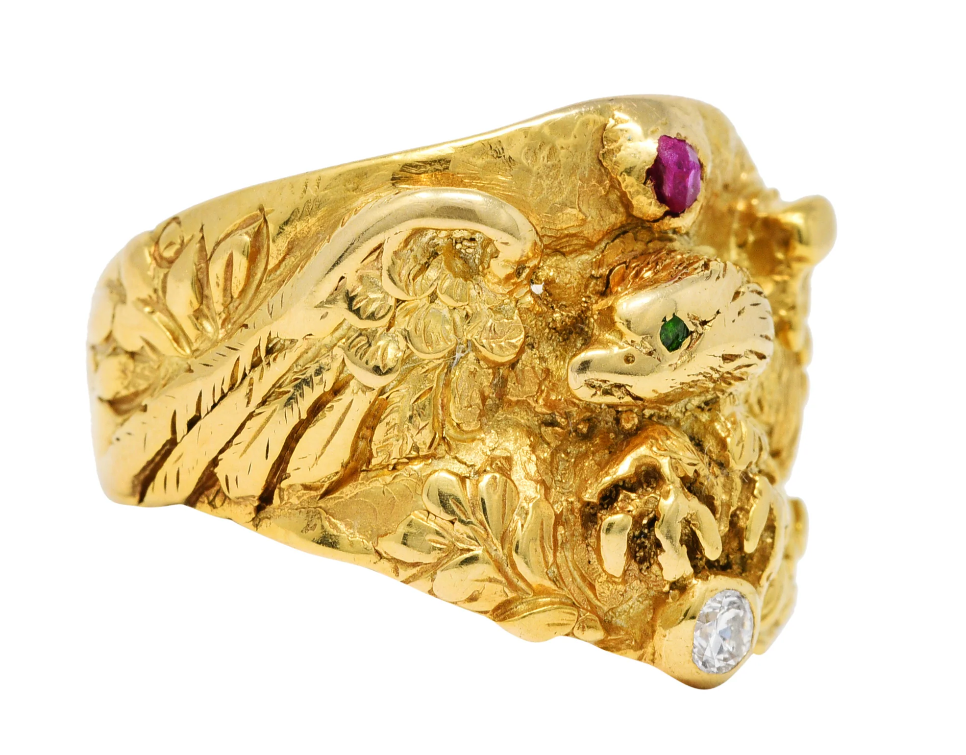 1890 Victorian Diamond Ruby 14 Karat Gold Eagle Ring - Image 2