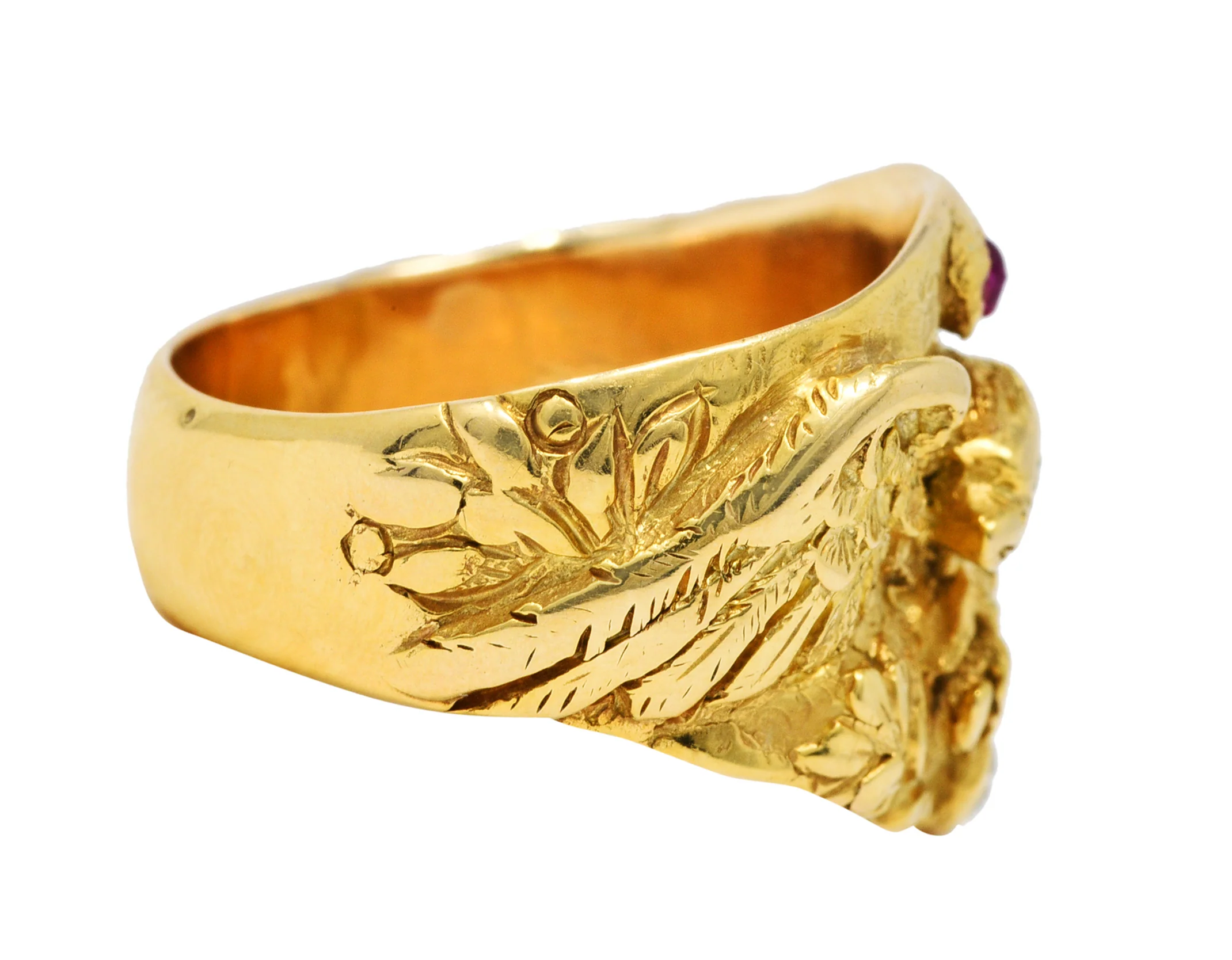 1890 Victorian Diamond Ruby 14 Karat Gold Eagle Ring - Image 3