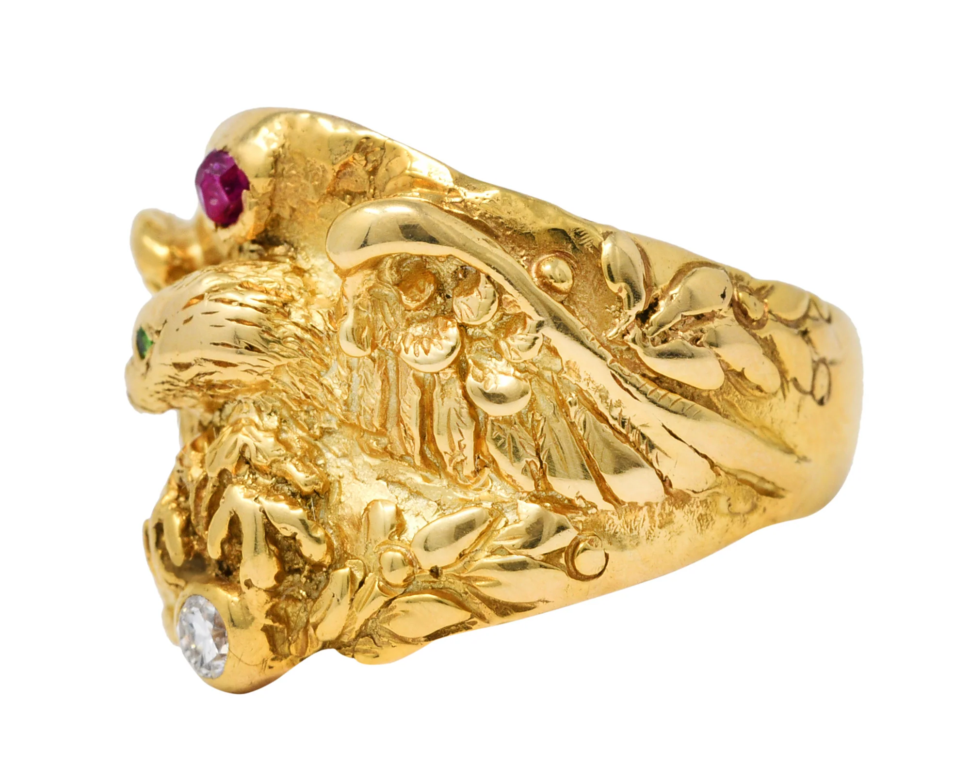 1890 Victorian Diamond Ruby 14 Karat Gold Eagle Ring - Image 6