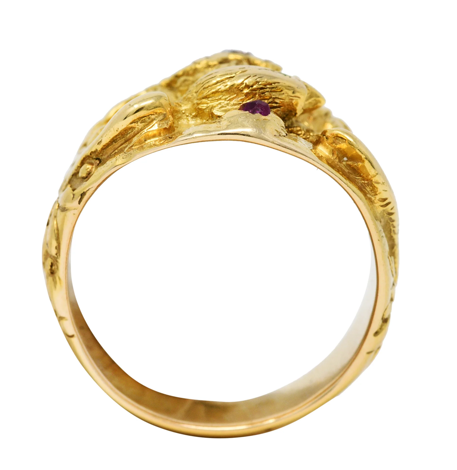 1890 Victorian Diamond Ruby 14 Karat Gold Eagle Ring - Image 7