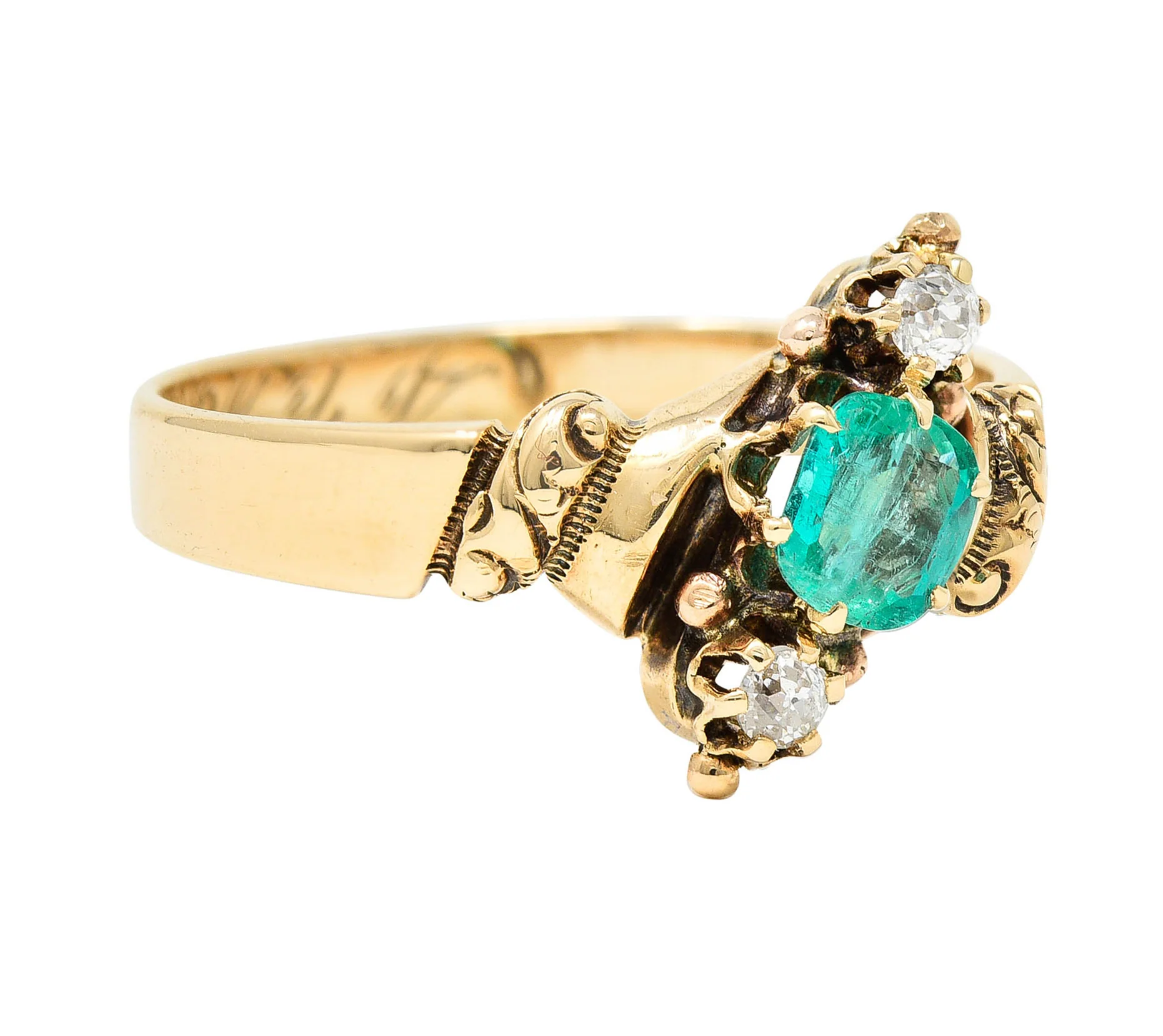 1890's Allsopp Bros. 0.55 CTW Emerald Diamond 14 Karat Gold Three Stone Ring - Image 2
