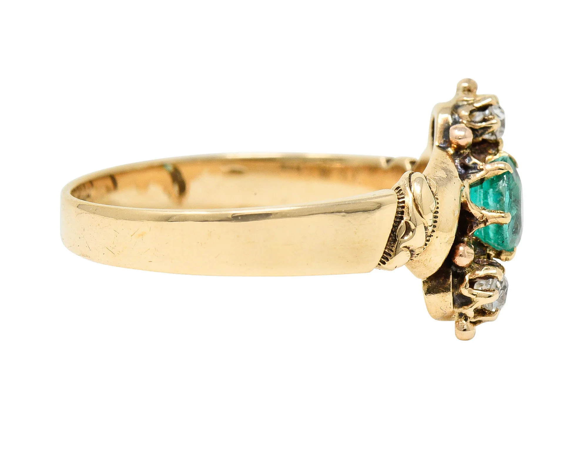 1890's Allsopp Bros. 0.55 CTW Emerald Diamond 14 Karat Gold Three Stone Ring - Image 3
