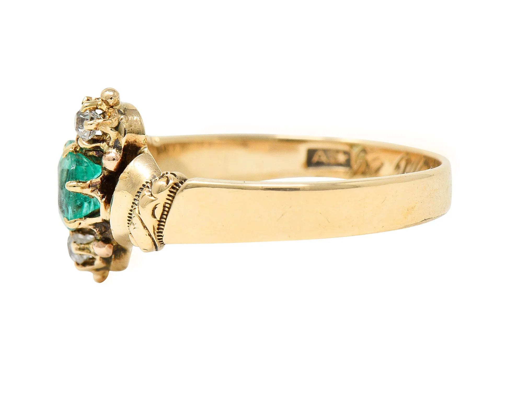1890's Allsopp Bros. 0.55 CTW Emerald Diamond 14 Karat Gold Three Stone Ring - Image 5