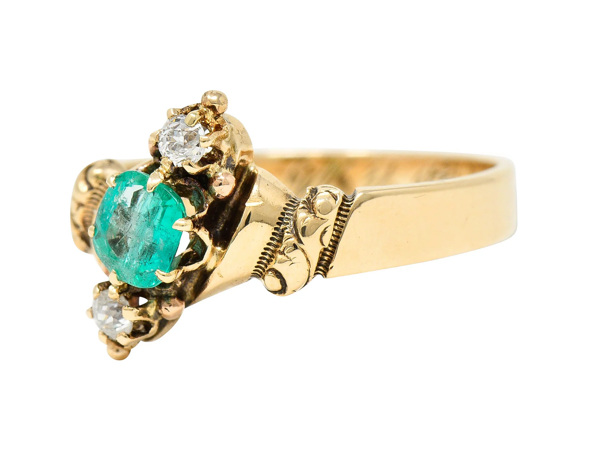 1890's Allsopp Bros. 0.55 CTW Emerald Diamond 14 Karat Gold Three Stone Ring - Image 6