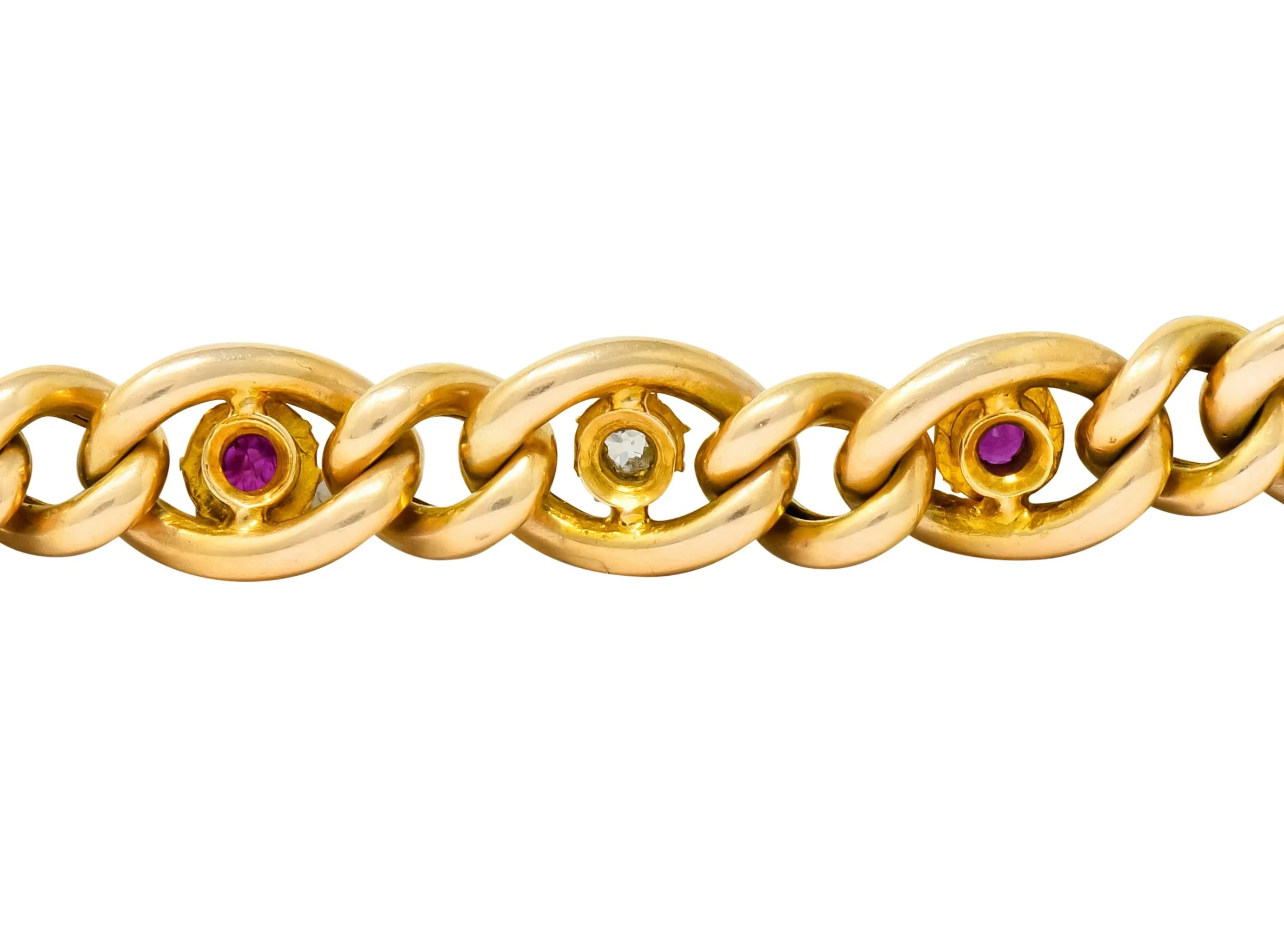 1890s Victorian 1.52 CTW Ruby Diamond 15 Karat Gold Link Bracelet - Image 7