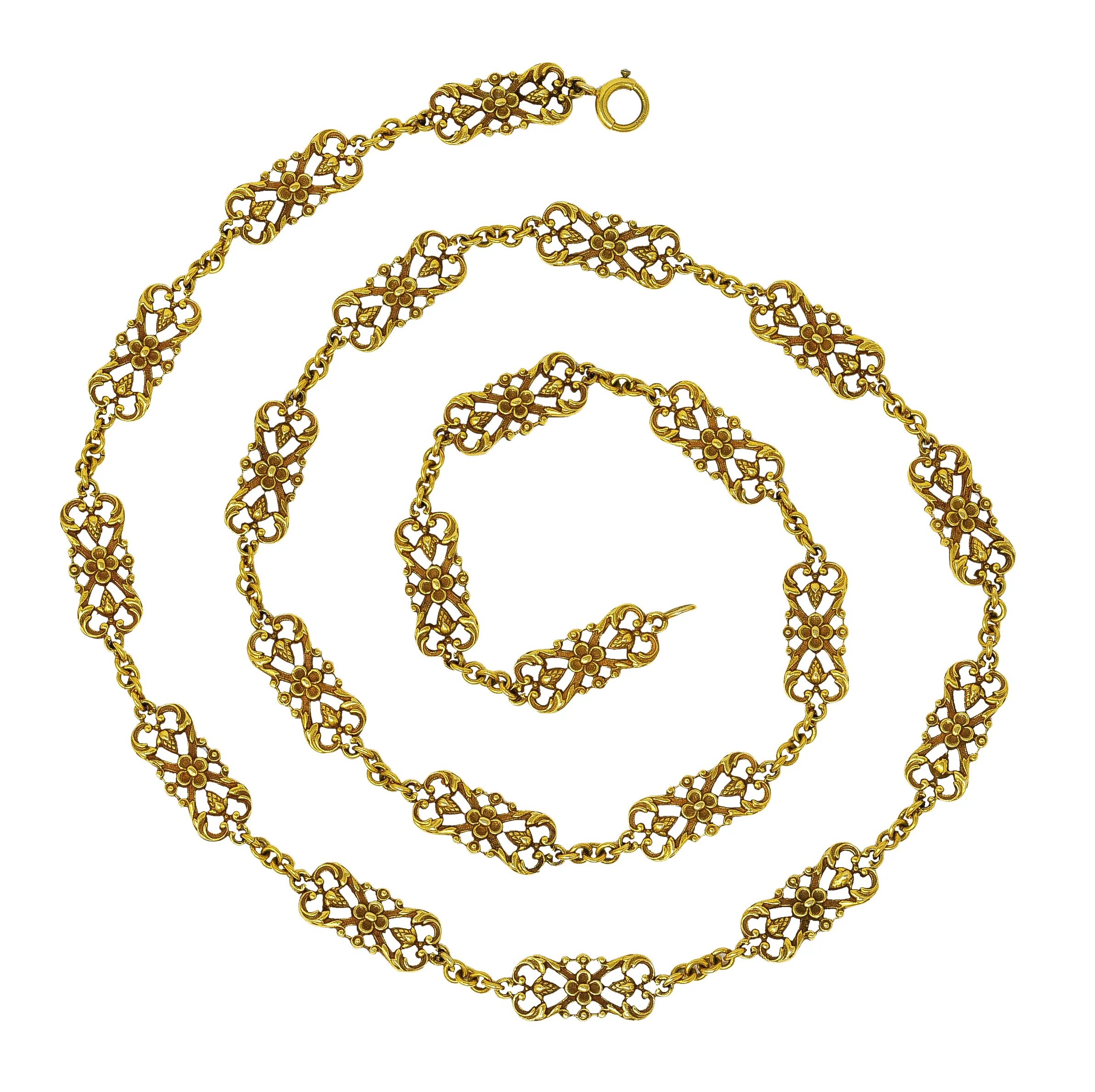 1890's Victorian 14 Karat Gold Floral Pinecone Antique Chain Necklace - Image 2