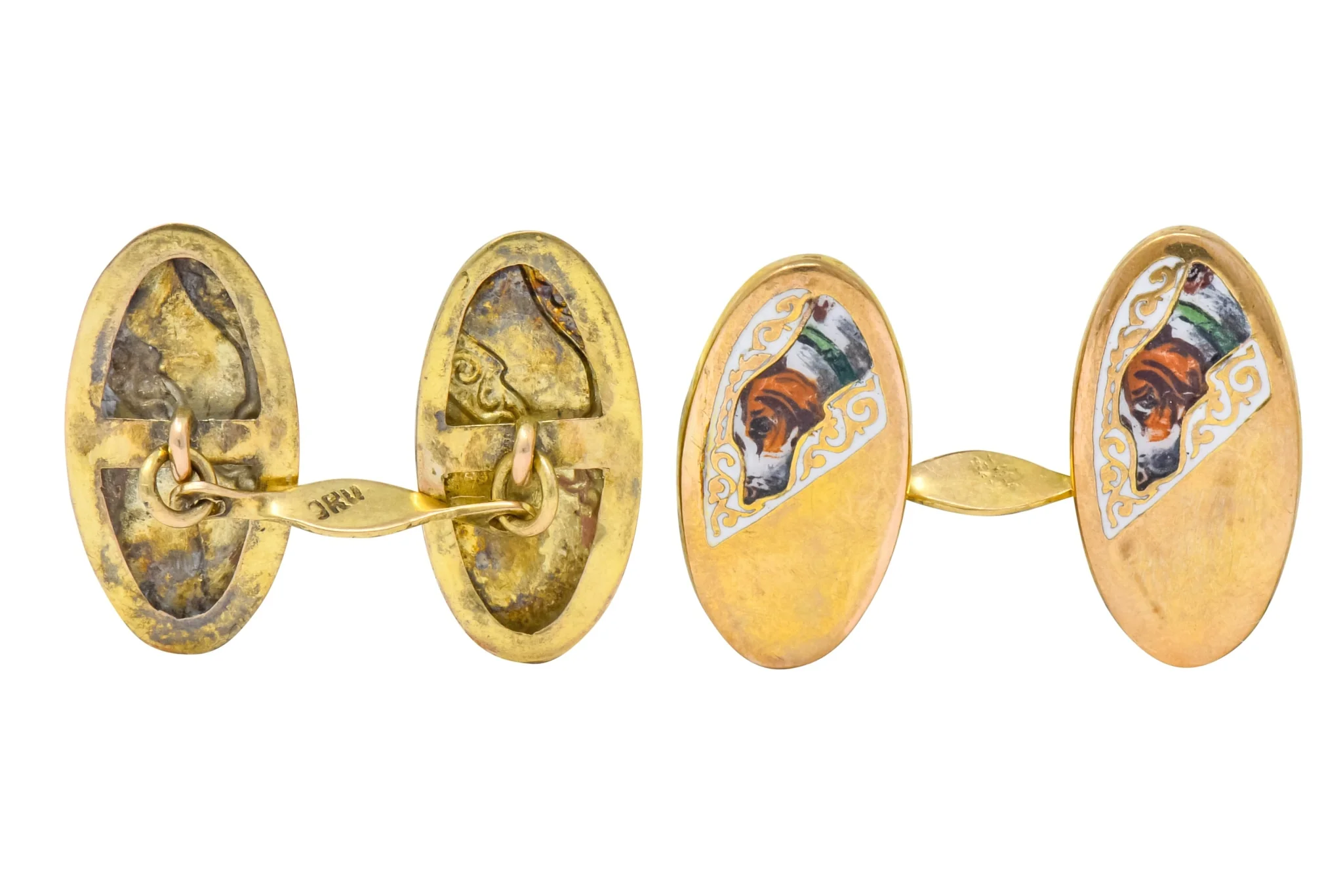 1890's Victorian Enamel 10 Karat Gold Beagle Dog Men's Cufflinks - Image 5