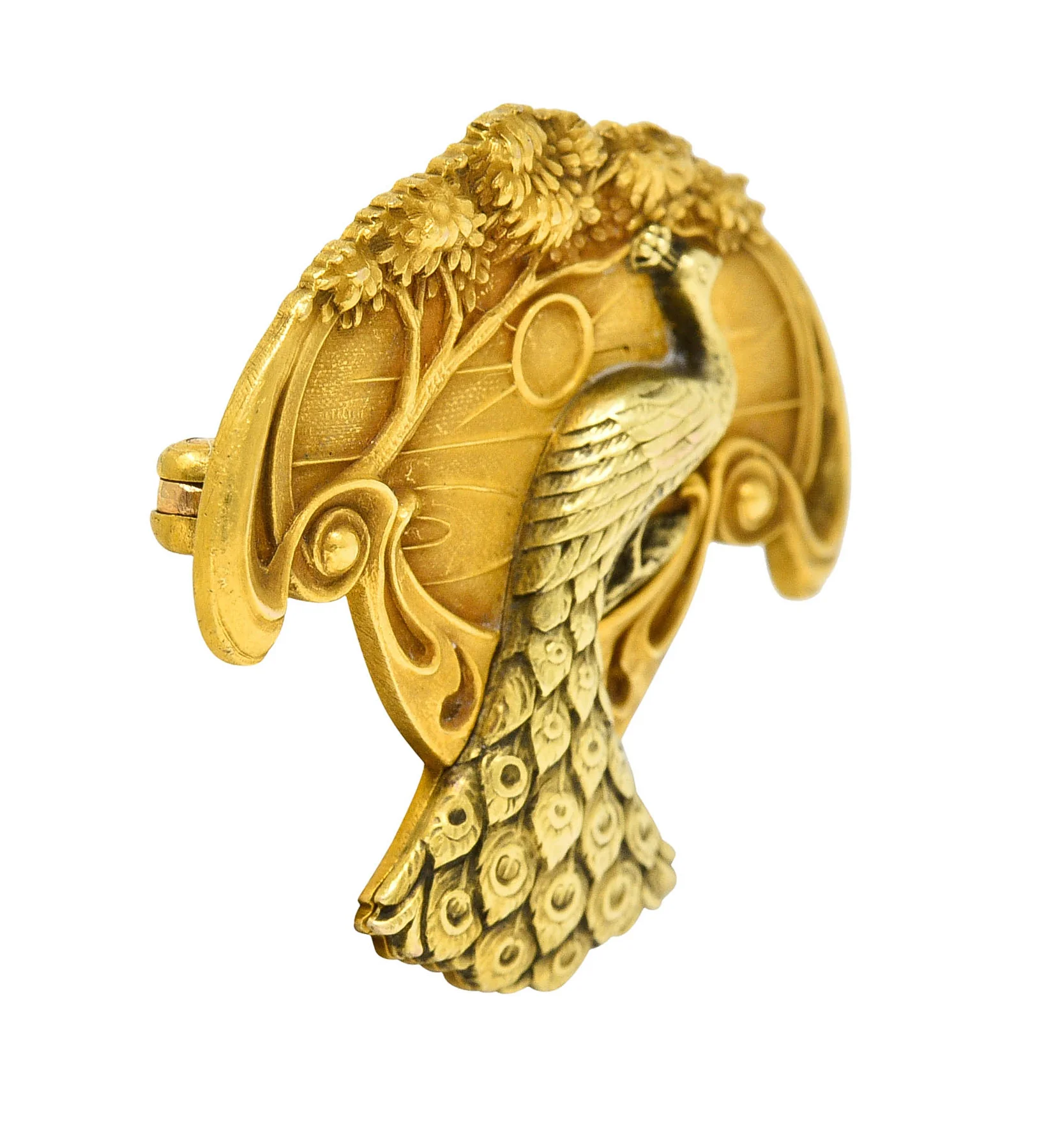 1900 Art Nouveau 14 Karat Two Tone Gold Peacock Brooch - Image 2
