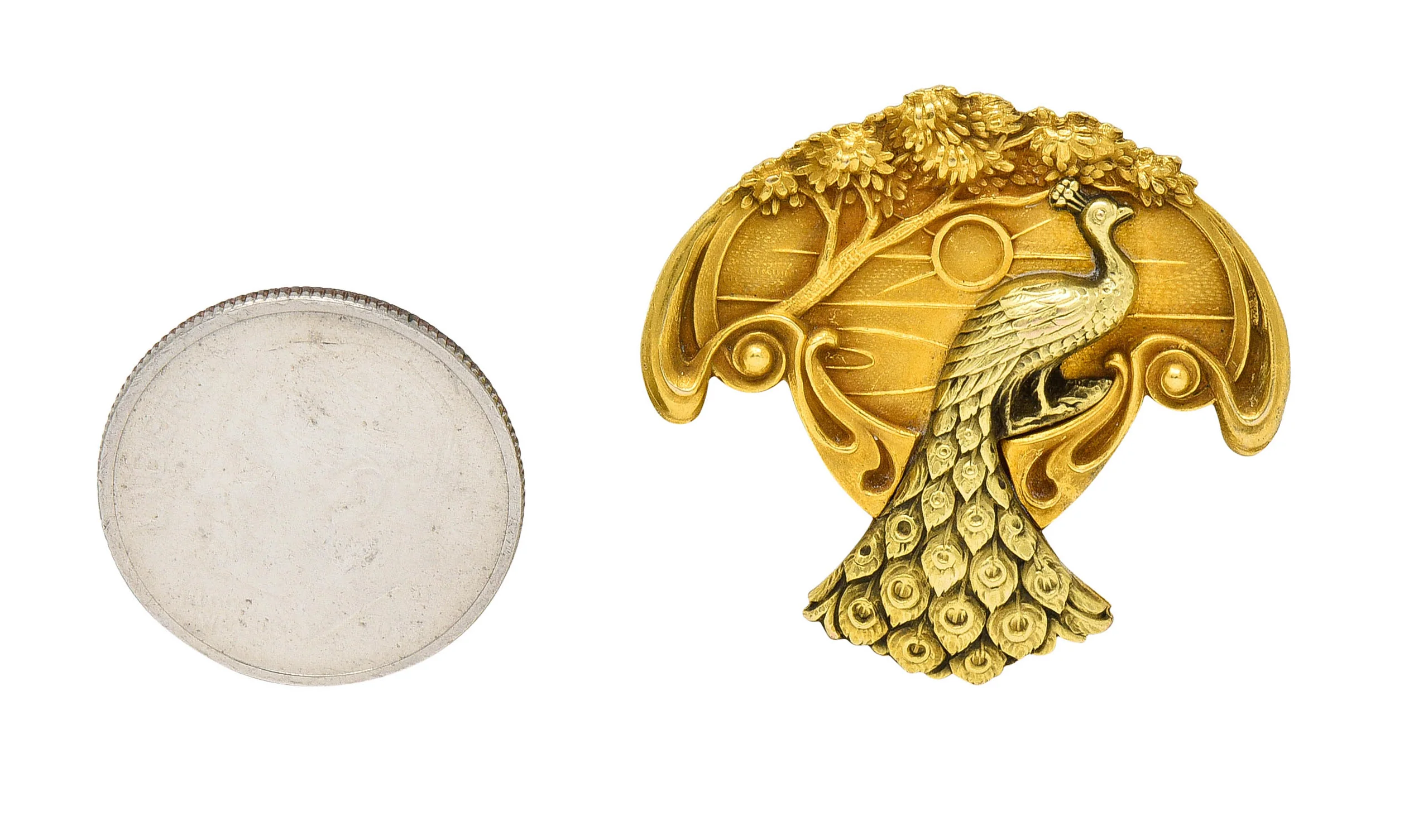 1900 Art Nouveau 14 Karat Two Tone Gold Peacock Brooch - Image 9