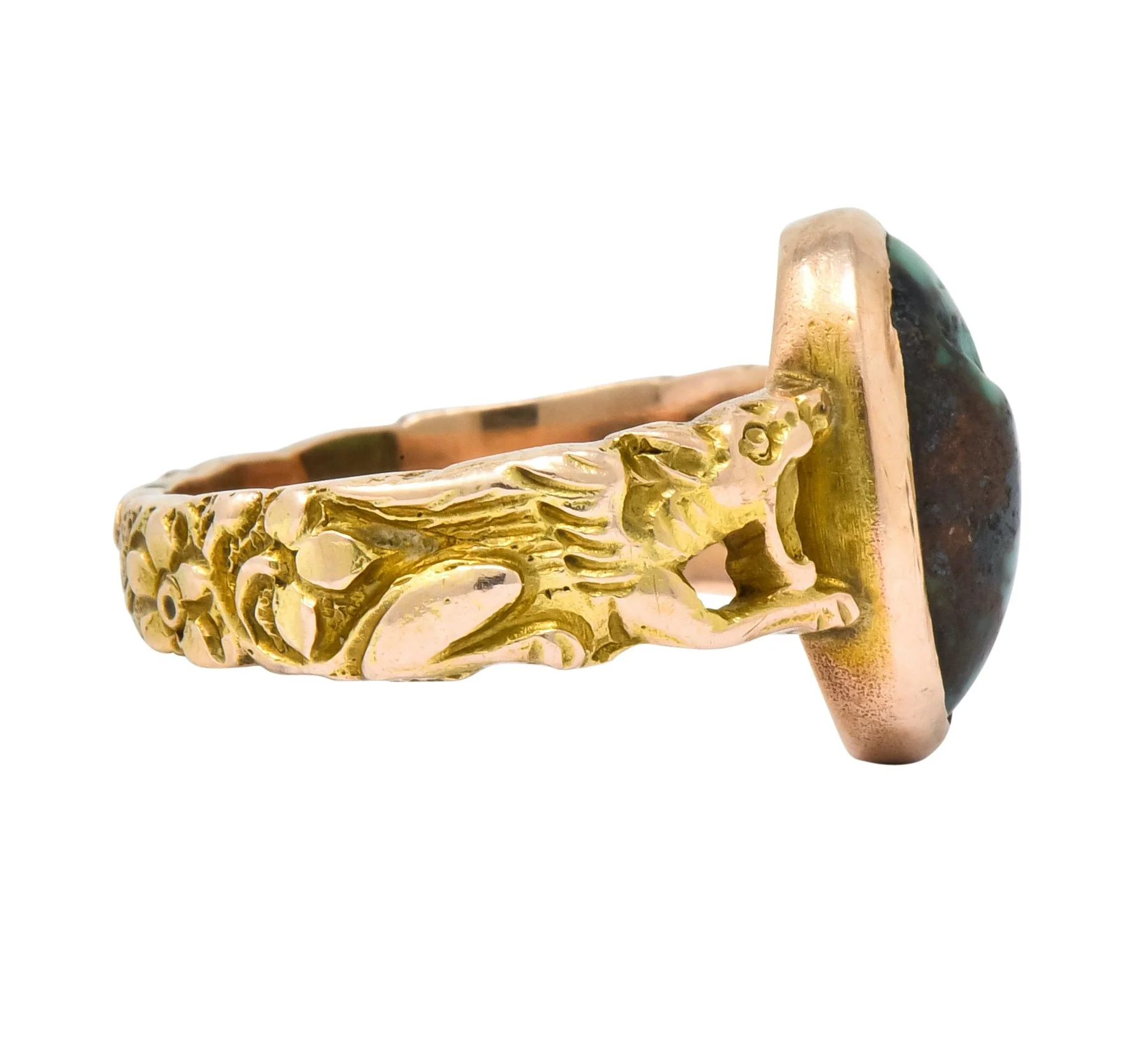 1900 Art Nouveau Turquoise 14 Karat Gold Simargl Band Ring - Image 3