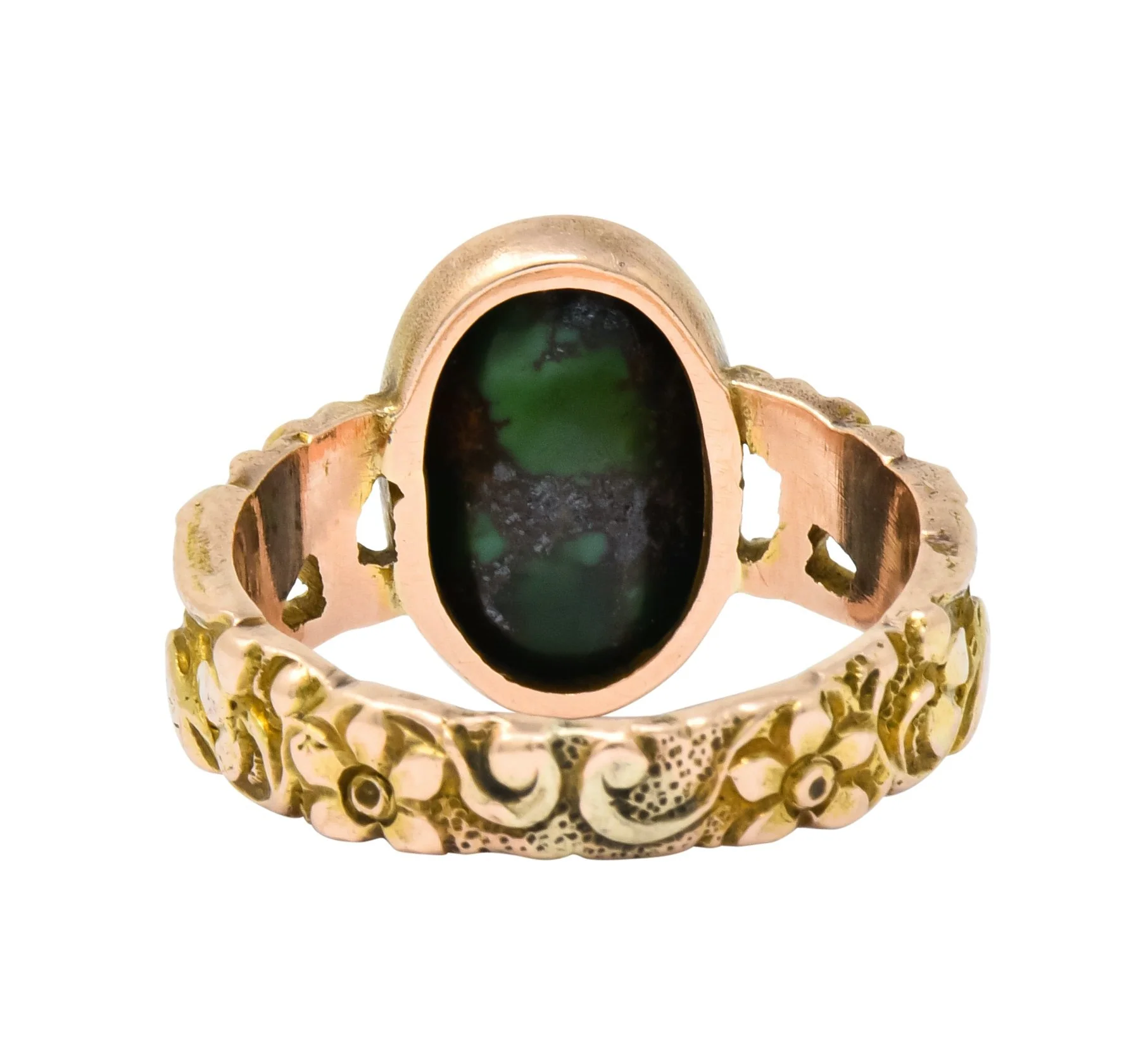 1900 Art Nouveau Turquoise 14 Karat Gold Simargl Band Ring - Image 4