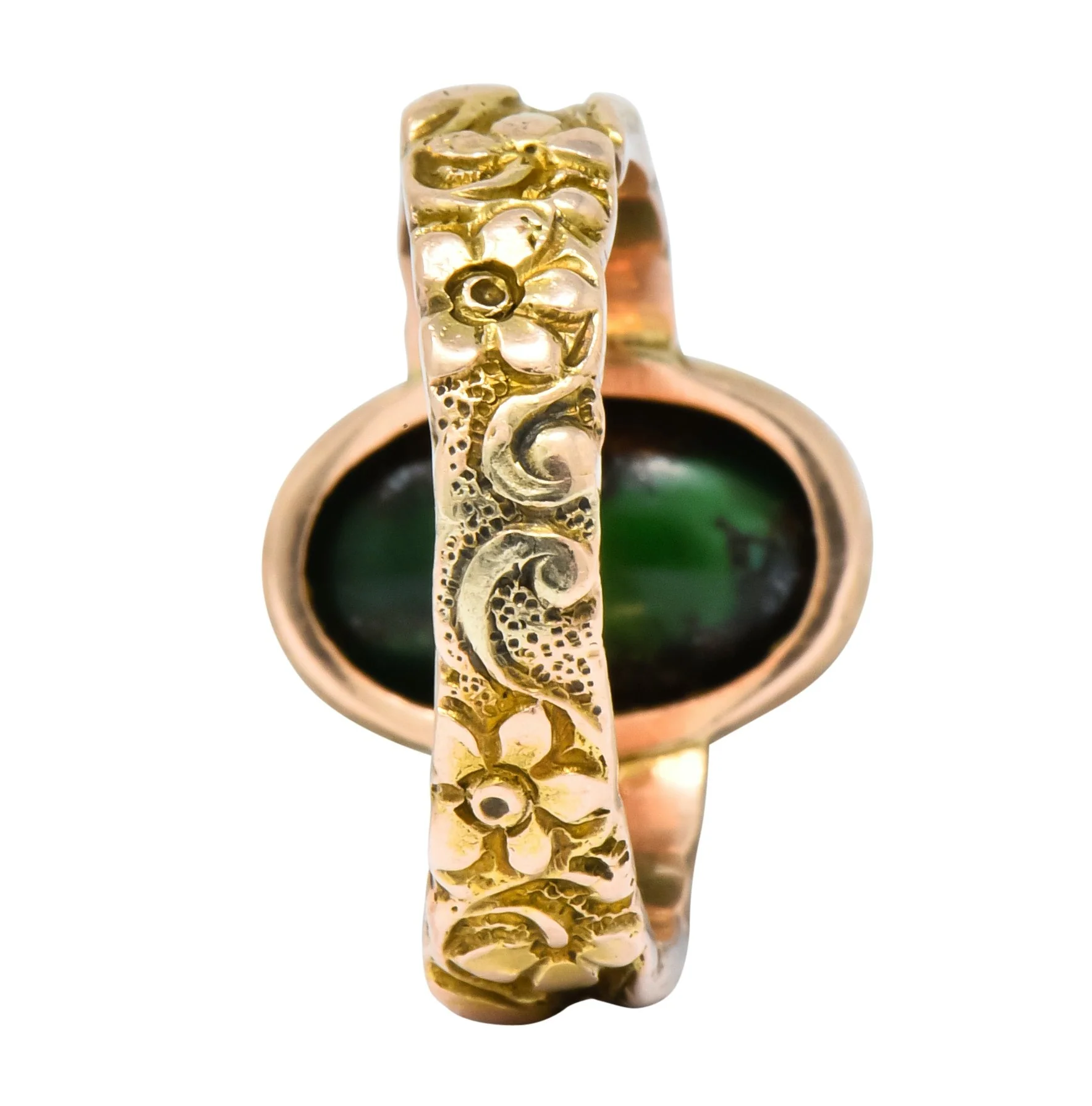 1900 Art Nouveau Turquoise 14 Karat Gold Simargl Band Ring - Image 7