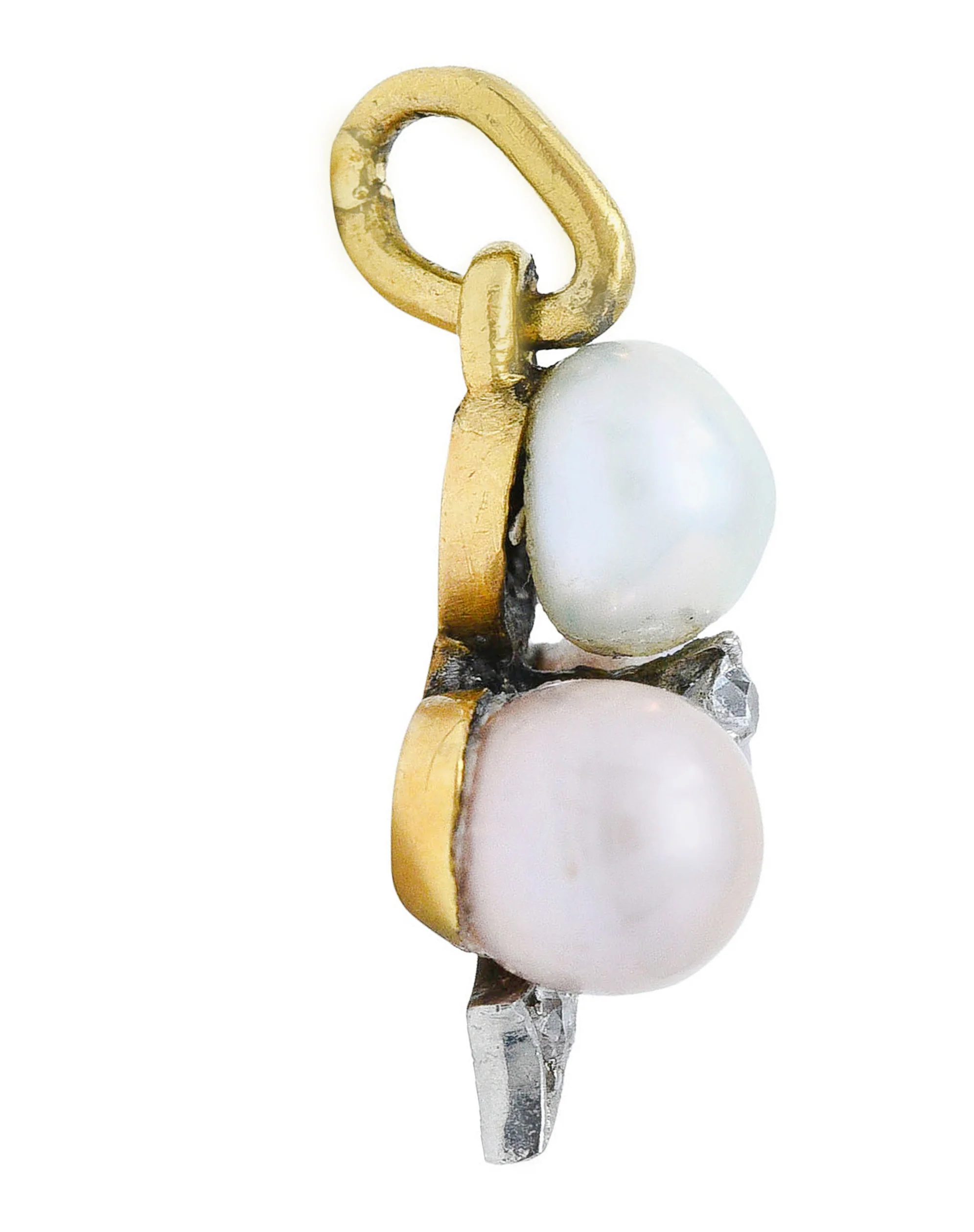 1900 Edwardian Diamond Pearl Platinum-Topped 18 Karat Gold Clover Charm - Image 4