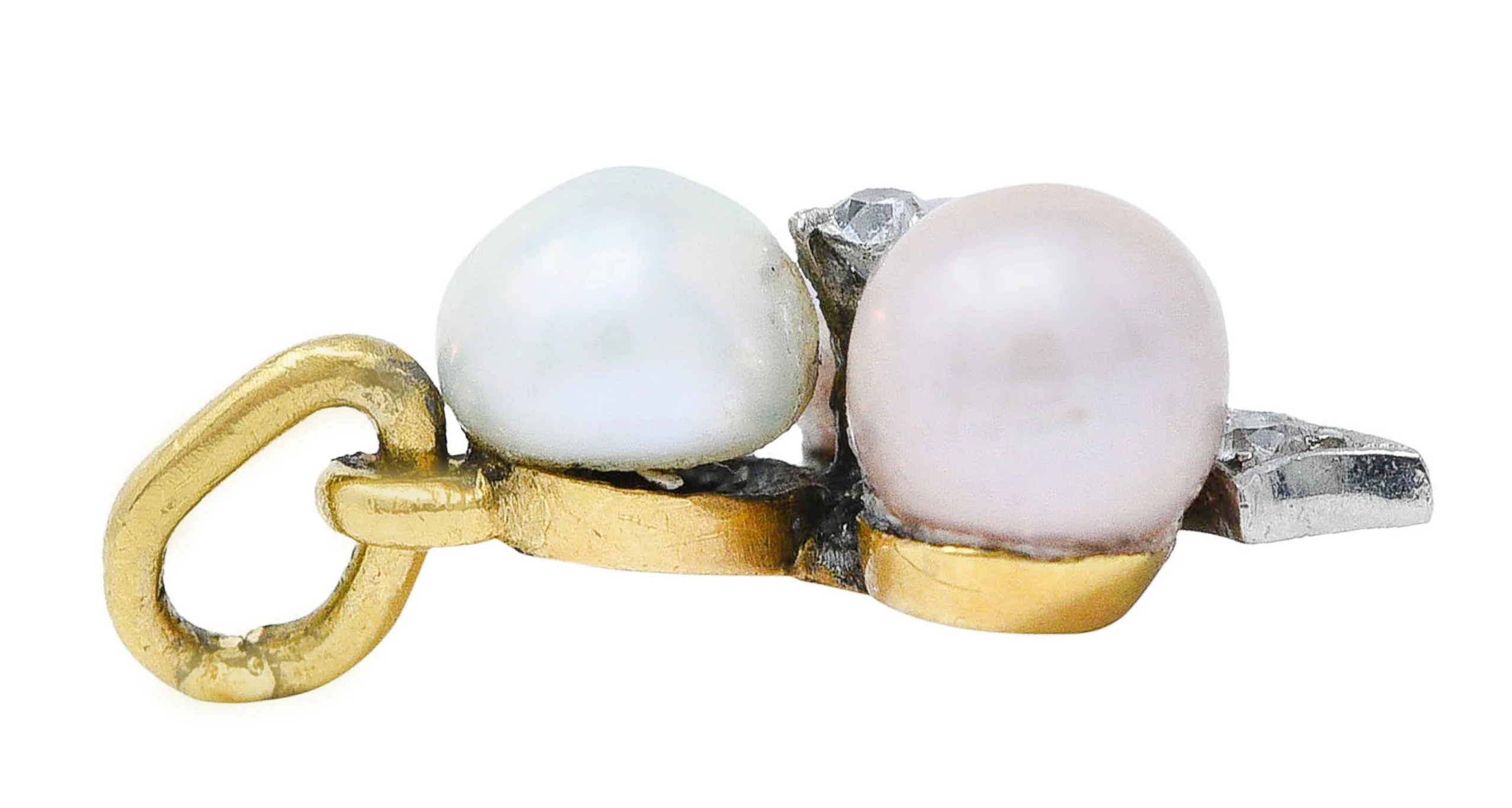 1900 Edwardian Diamond Pearl Platinum-Topped 18 Karat Gold Clover Charm - Image 5