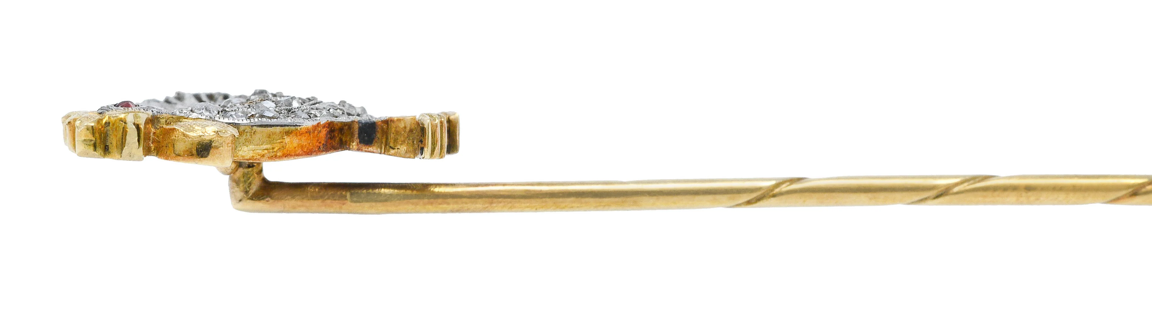 1900 Edwardian Diamond Platinum-Topped 14K Gold Rooster Stickpin - Image 5