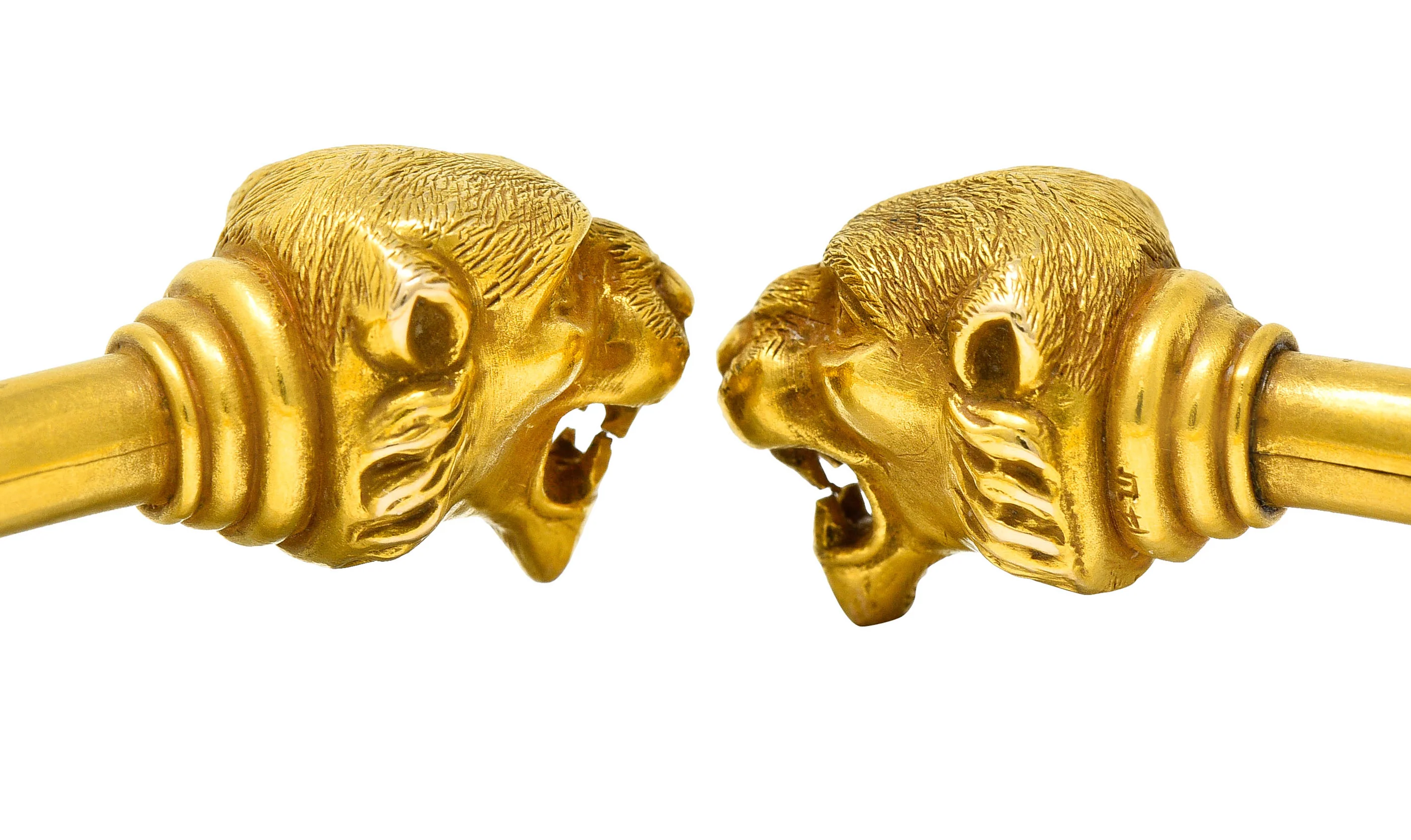 1900 Sloan & Co. Ruby 14 Karat Yellow Gold Lion Cuff Bracelet - Image 8