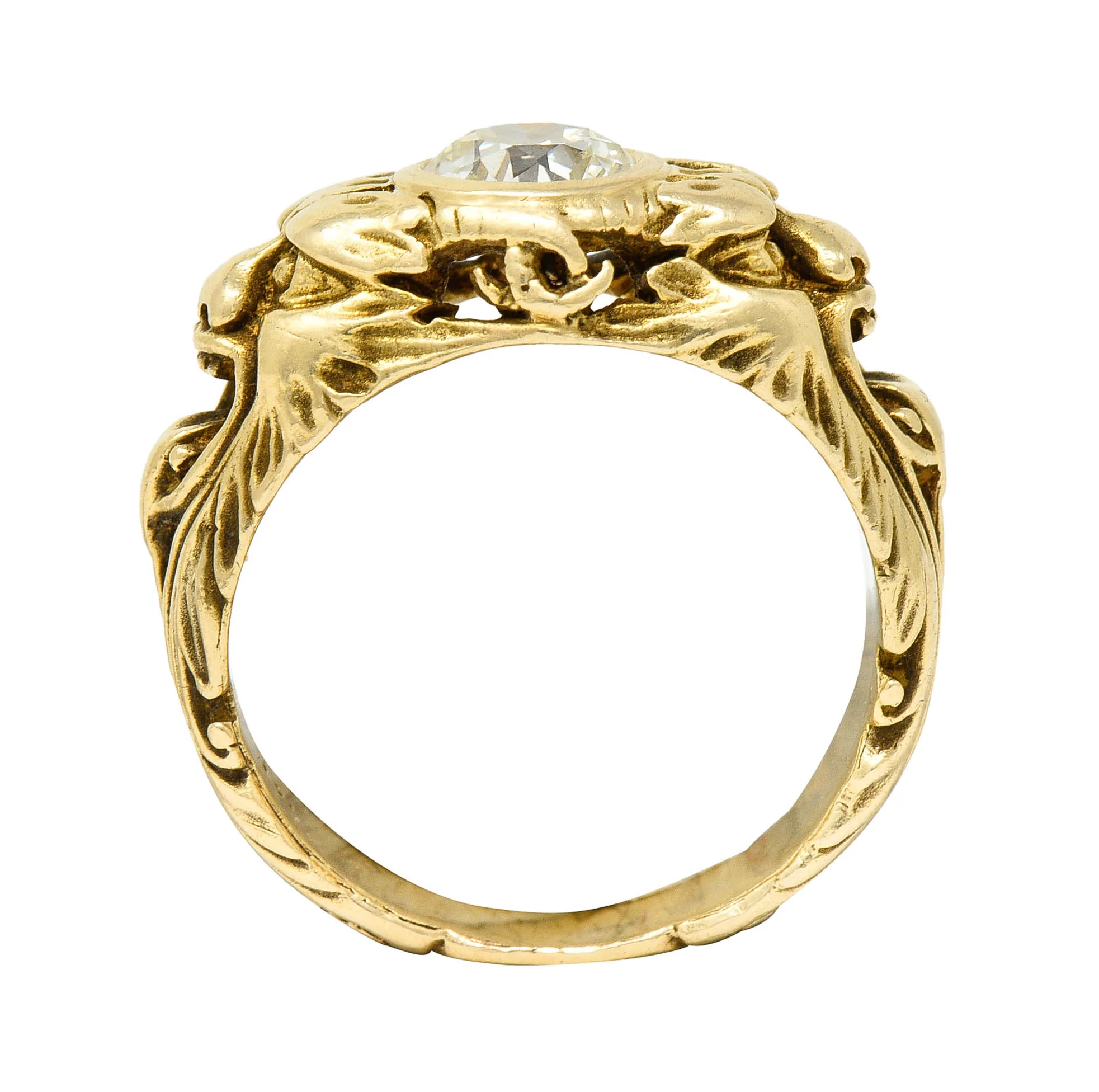 1900 Victorian 1.14 CTW Old Mine Diamond 14 Karat Gold Unisex Phobos Antique Ring - Image 10