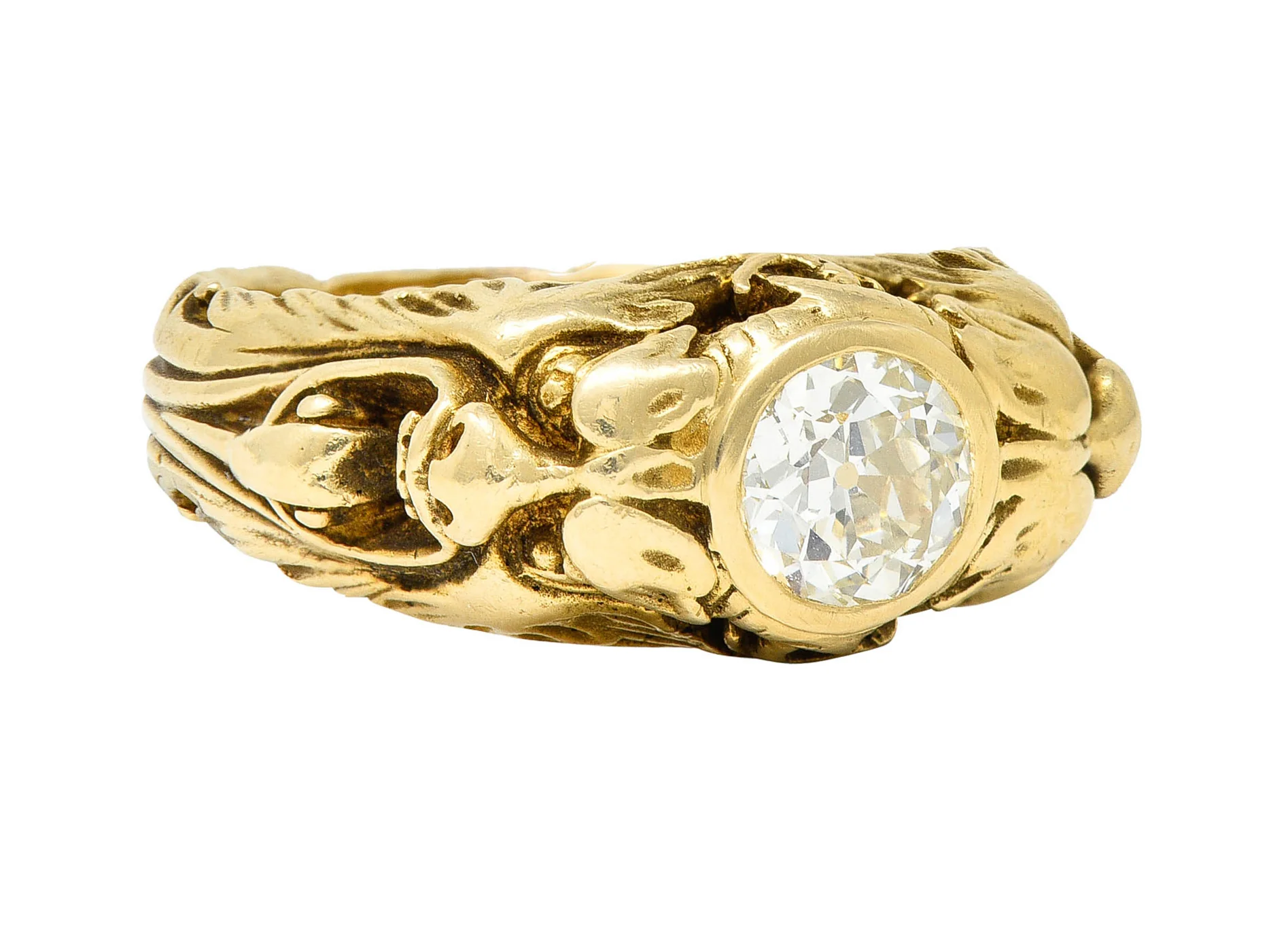 1900 Victorian 1.14 CTW Old Mine Diamond 14 Karat Gold Unisex Phobos Antique Ring - Image 3