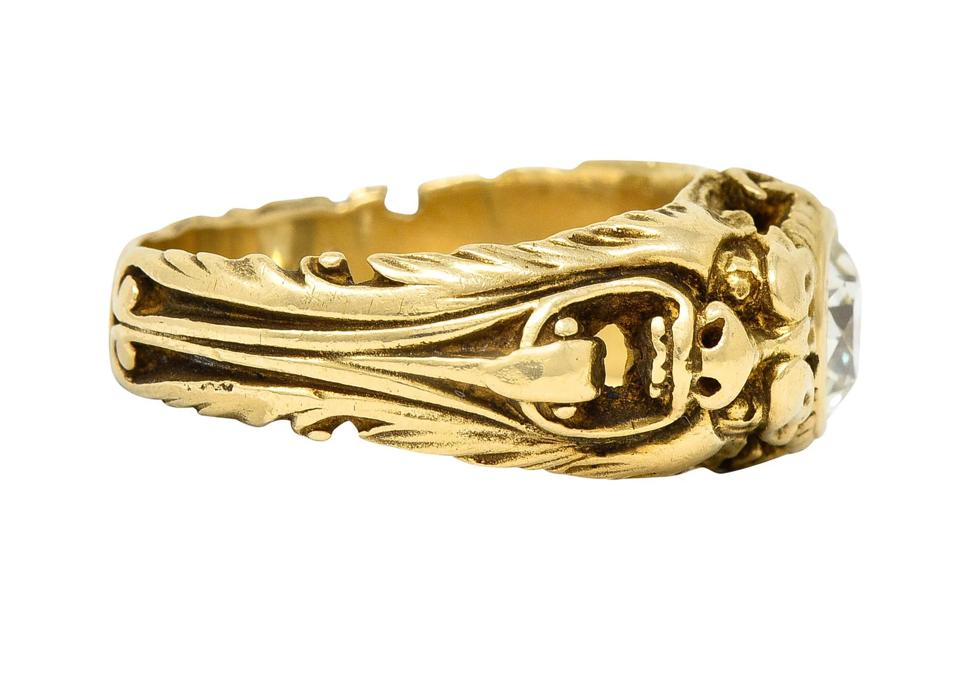 1900 Victorian 1.14 CTW Old Mine Diamond 14 Karat Gold Unisex Phobos Antique Ring - Image 4