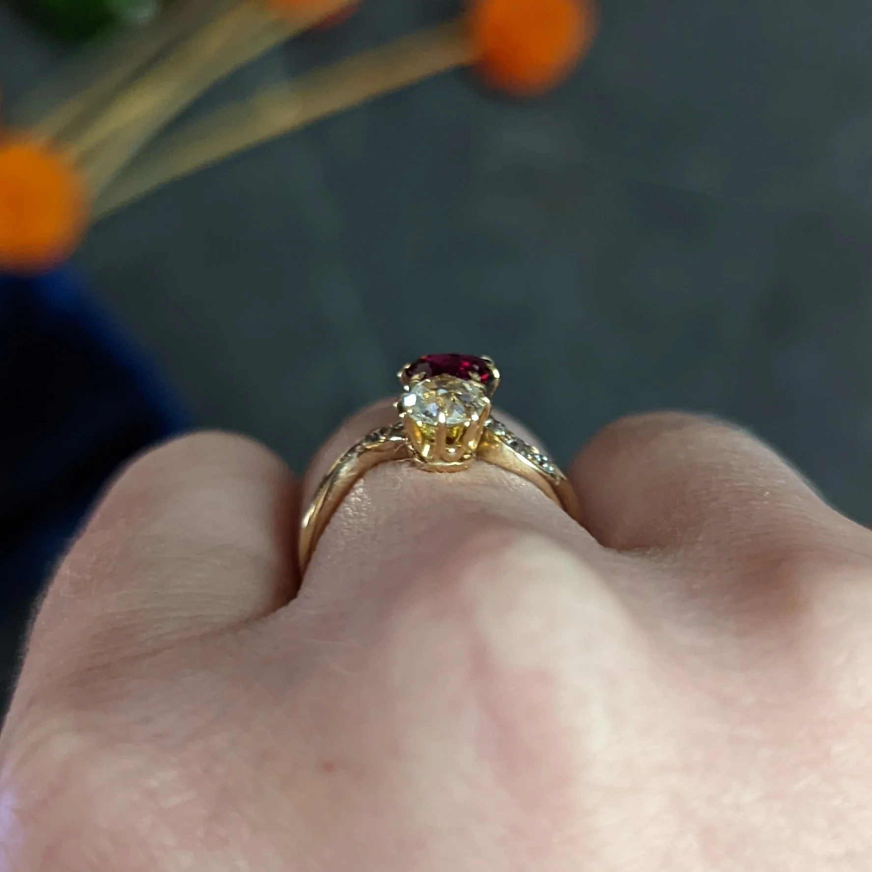 1900 Victorian 1.30 CTW Ruby Diamond 14 Karat Gold Toi Et Moi Ring - Image 16
