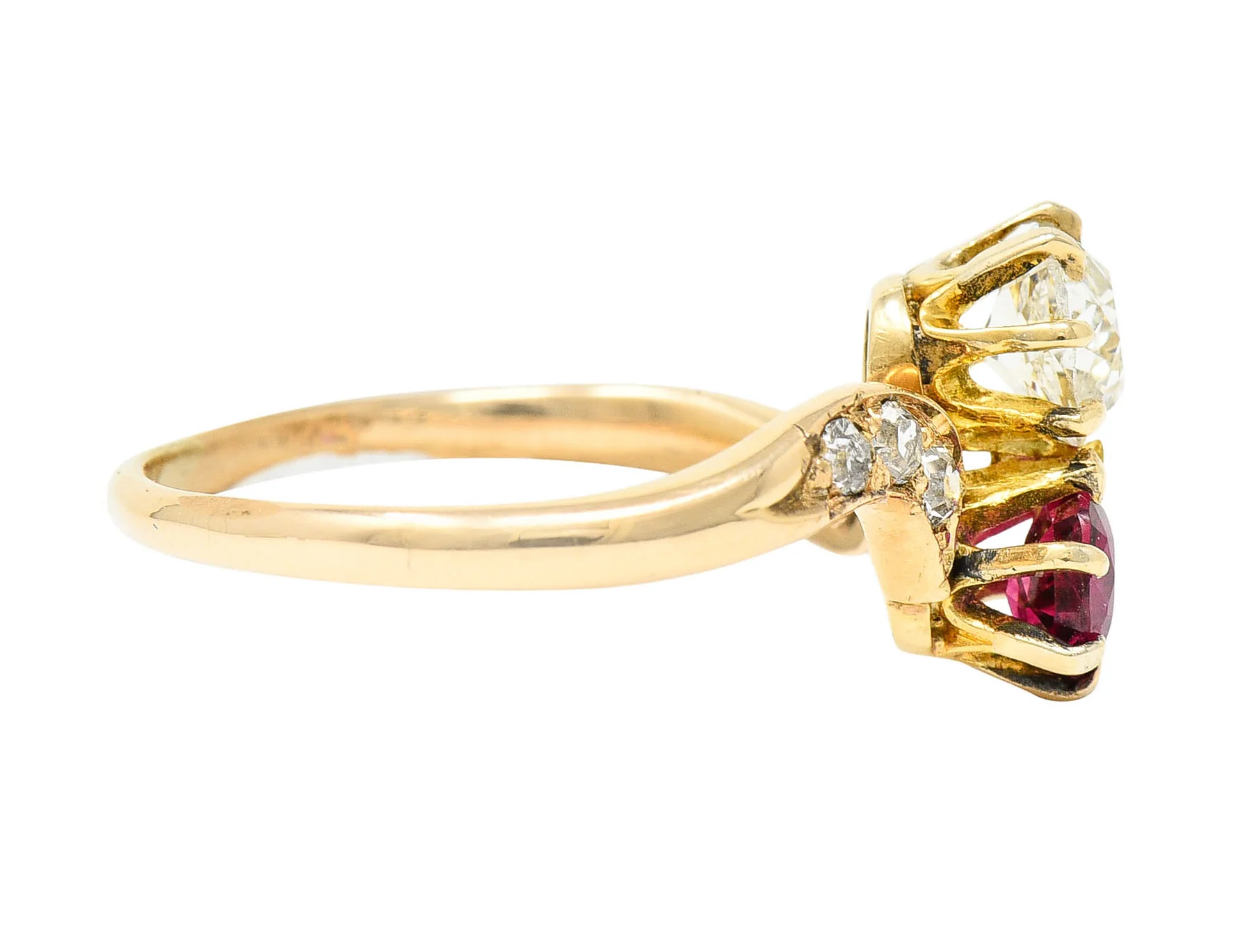 1900 Victorian 1.30 CTW Ruby Diamond 14 Karat Gold Toi Et Moi Ring - Image 3