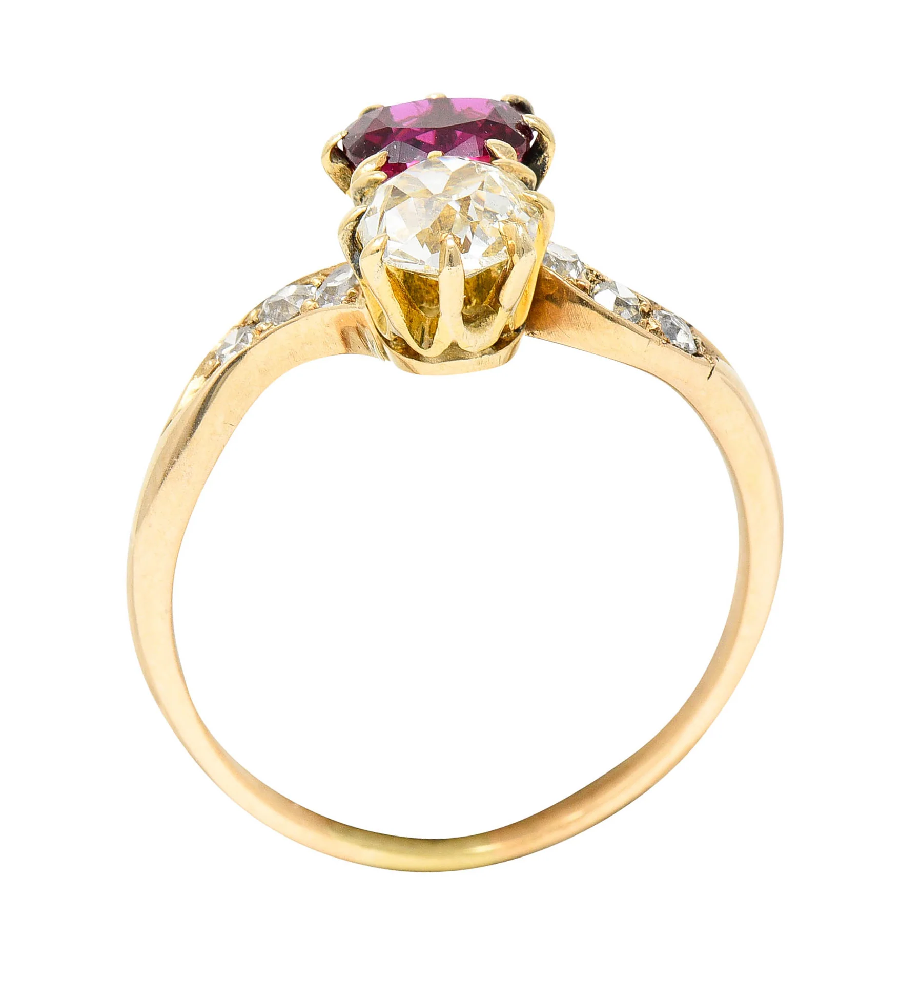 1900 Victorian 1.30 CTW Ruby Diamond 14 Karat Gold Toi Et Moi Ring - Image 7